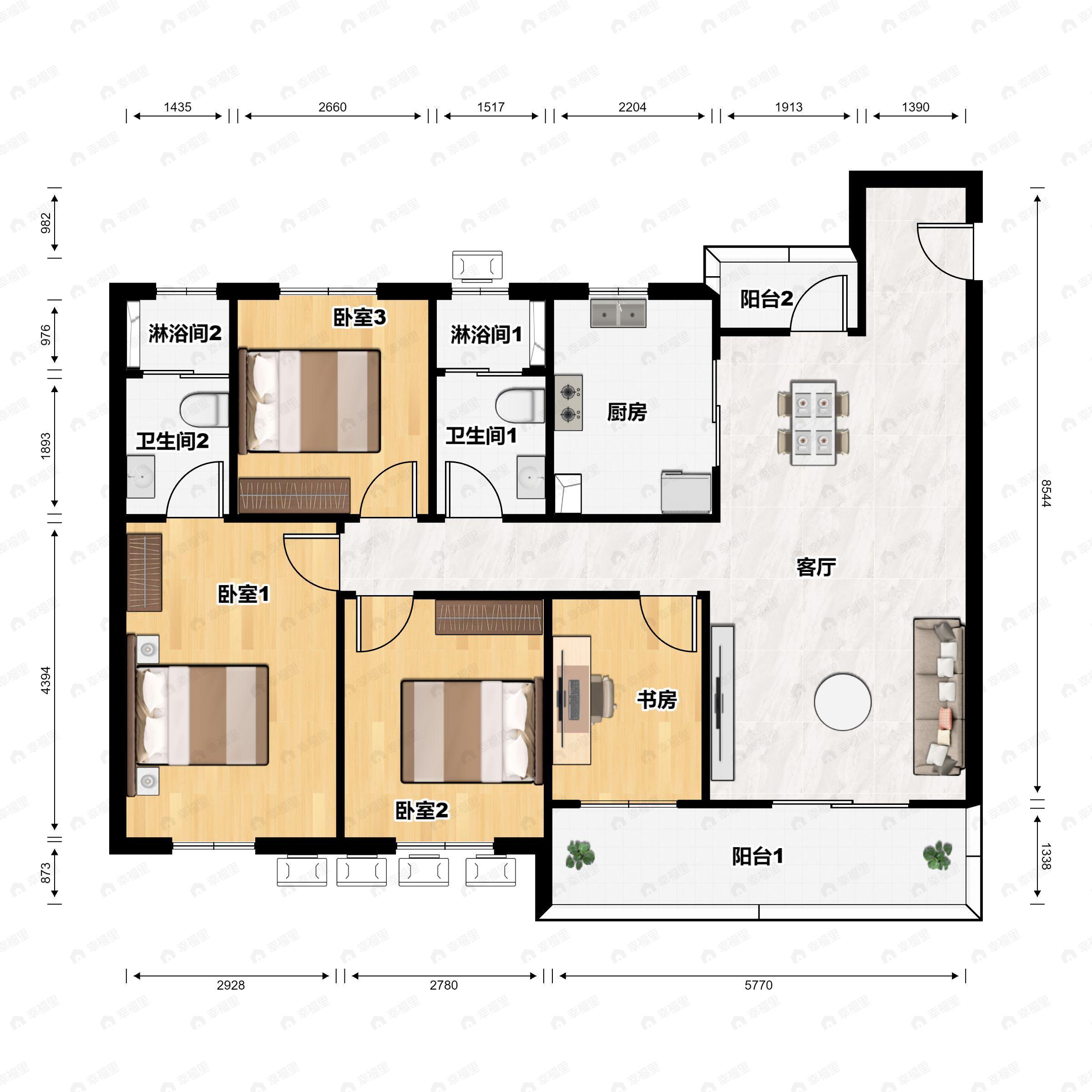 4室2厅2卫建面129平户型图