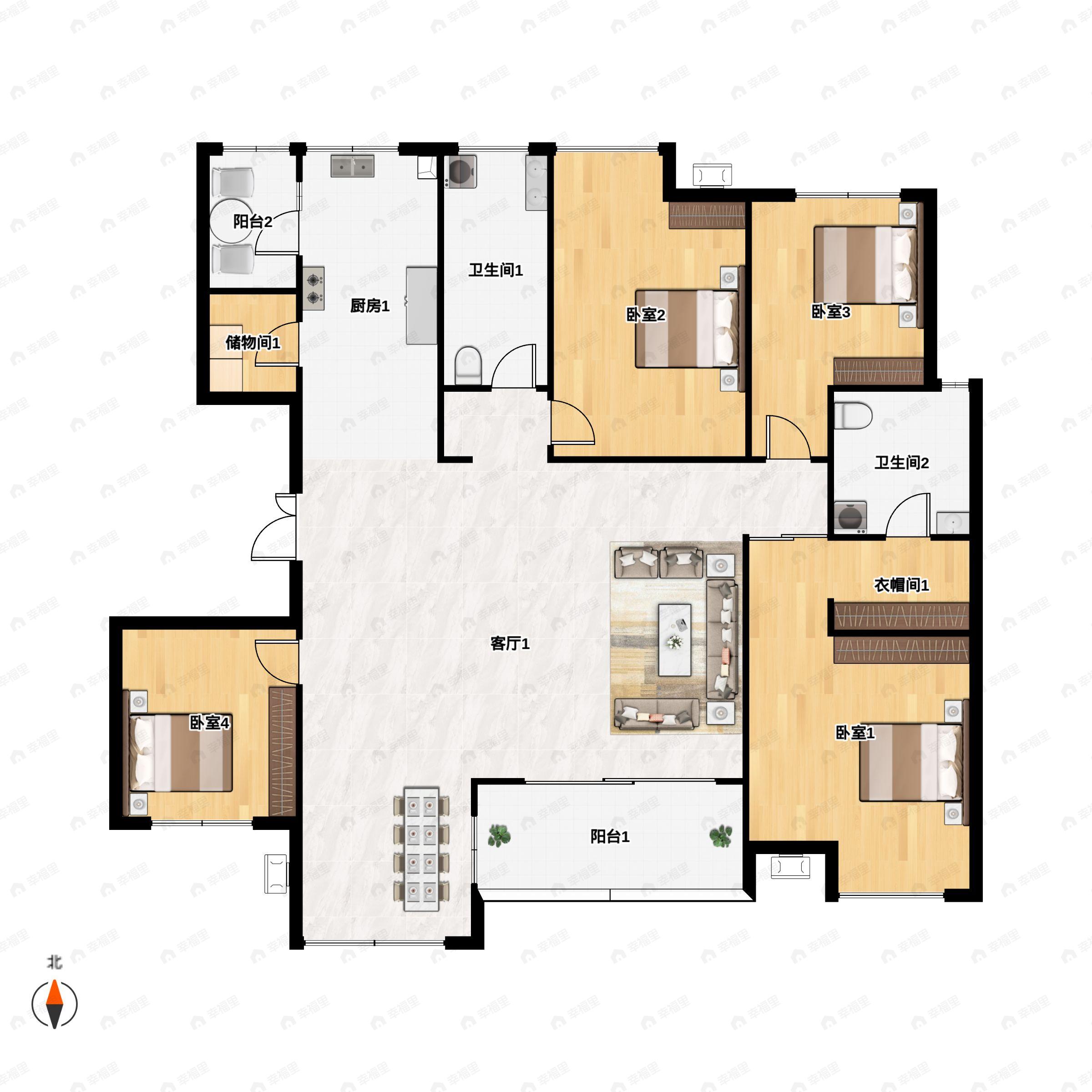 2室3厅2卫建面158平户型图