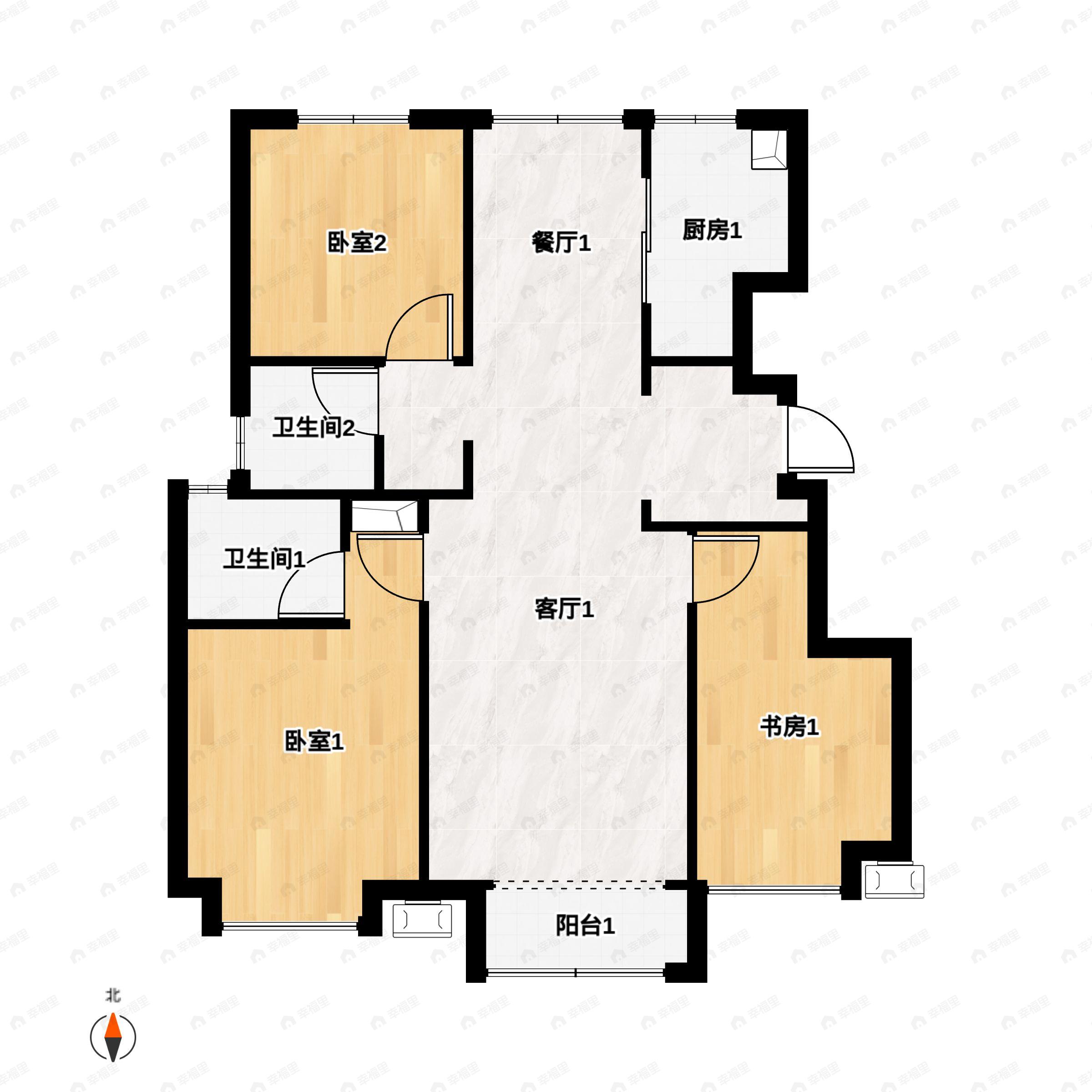 3室2厅2卫建面99平南|北户型图