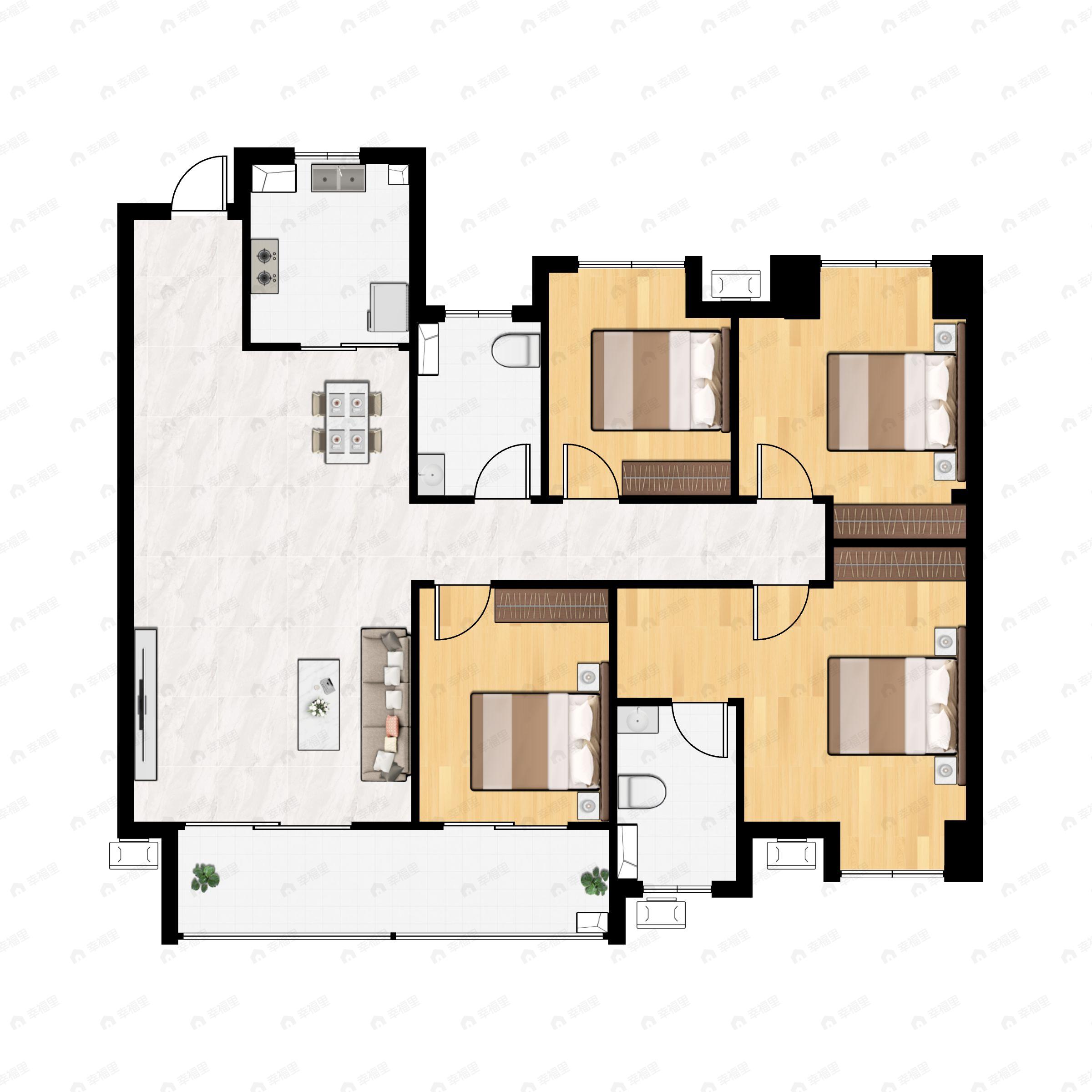 4室2厅2卫建面130平户型图