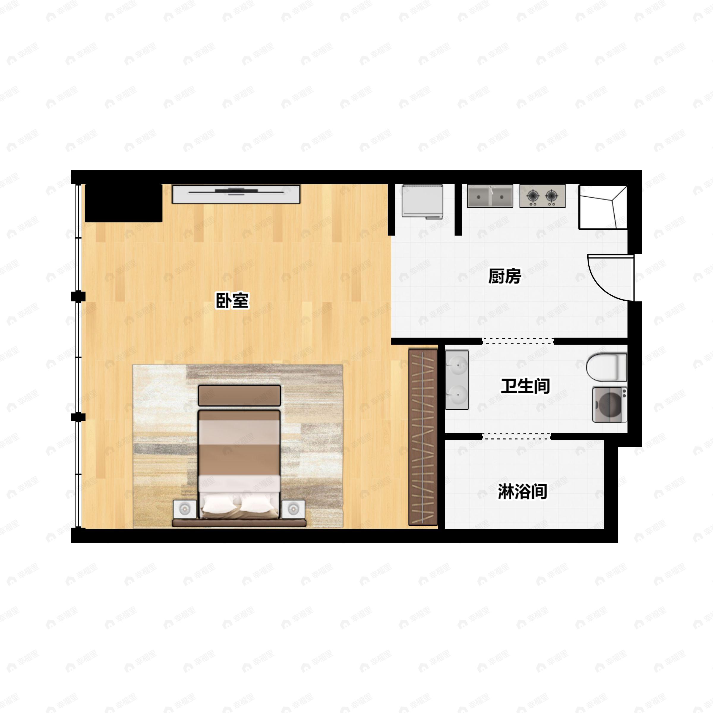 1室2厅1卫建面43m²南户型图