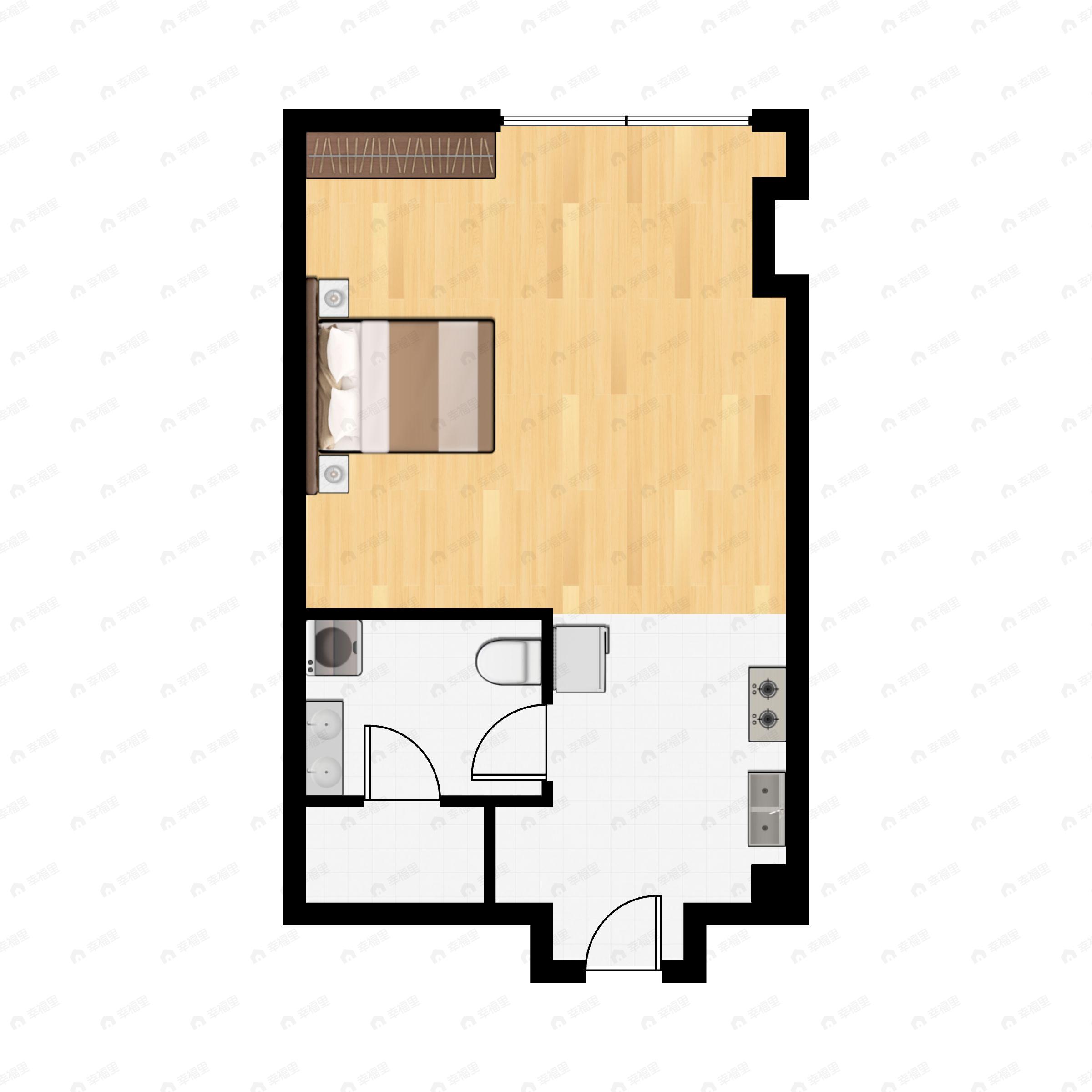 1室1厅1卫建面45m²南户型图