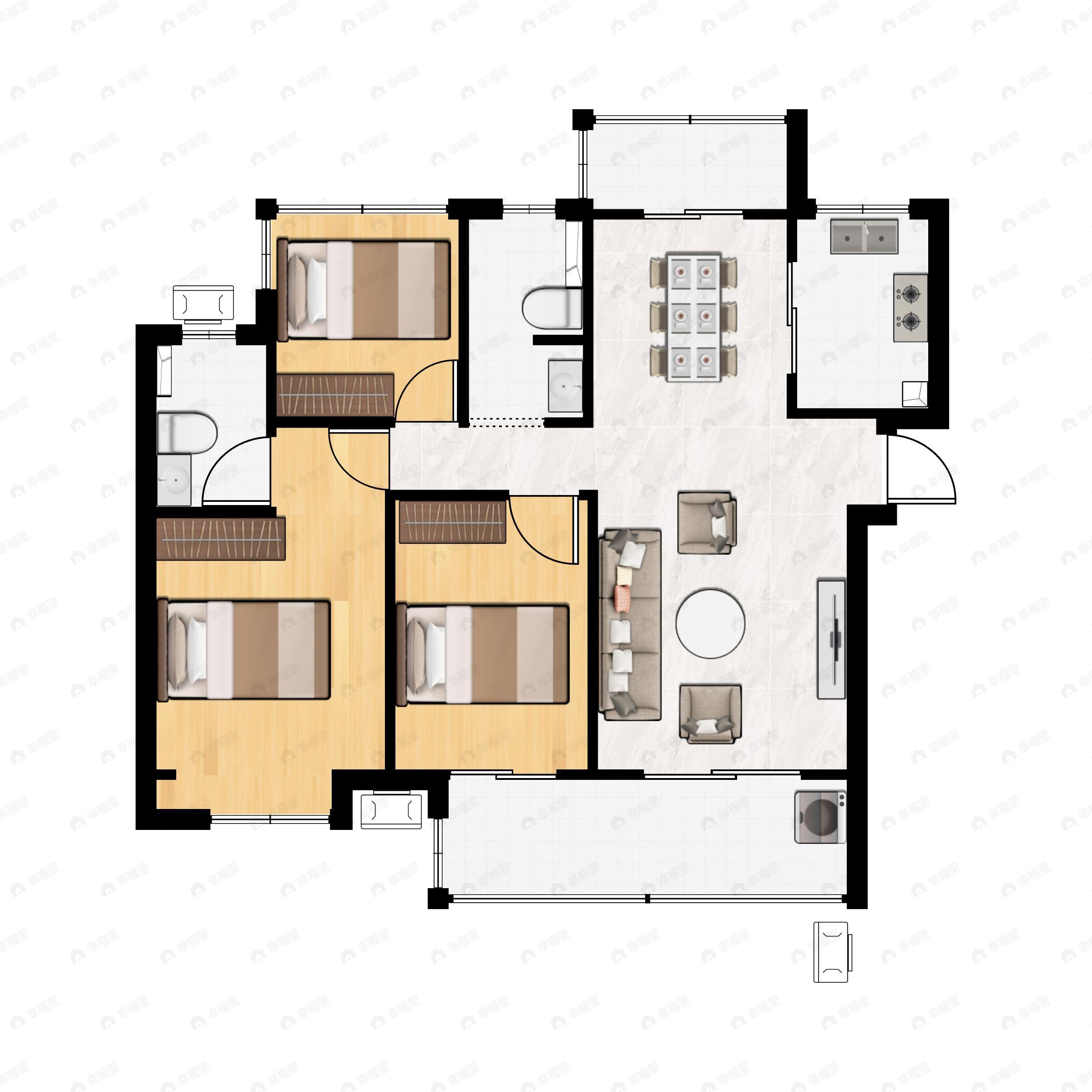 宋都江宸府3室2厅2卫户型图