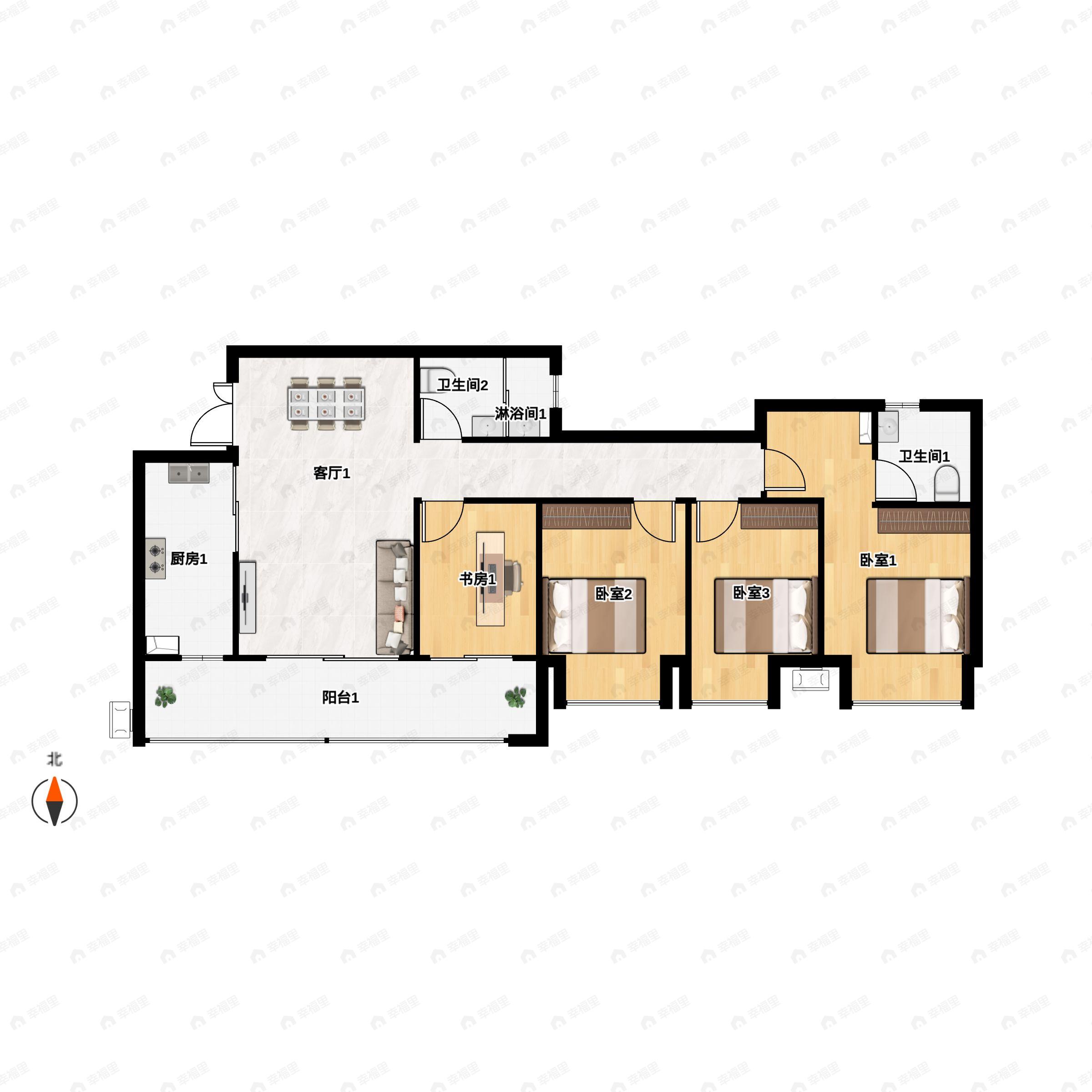 4室2厅2卫建面99平南|北户型图