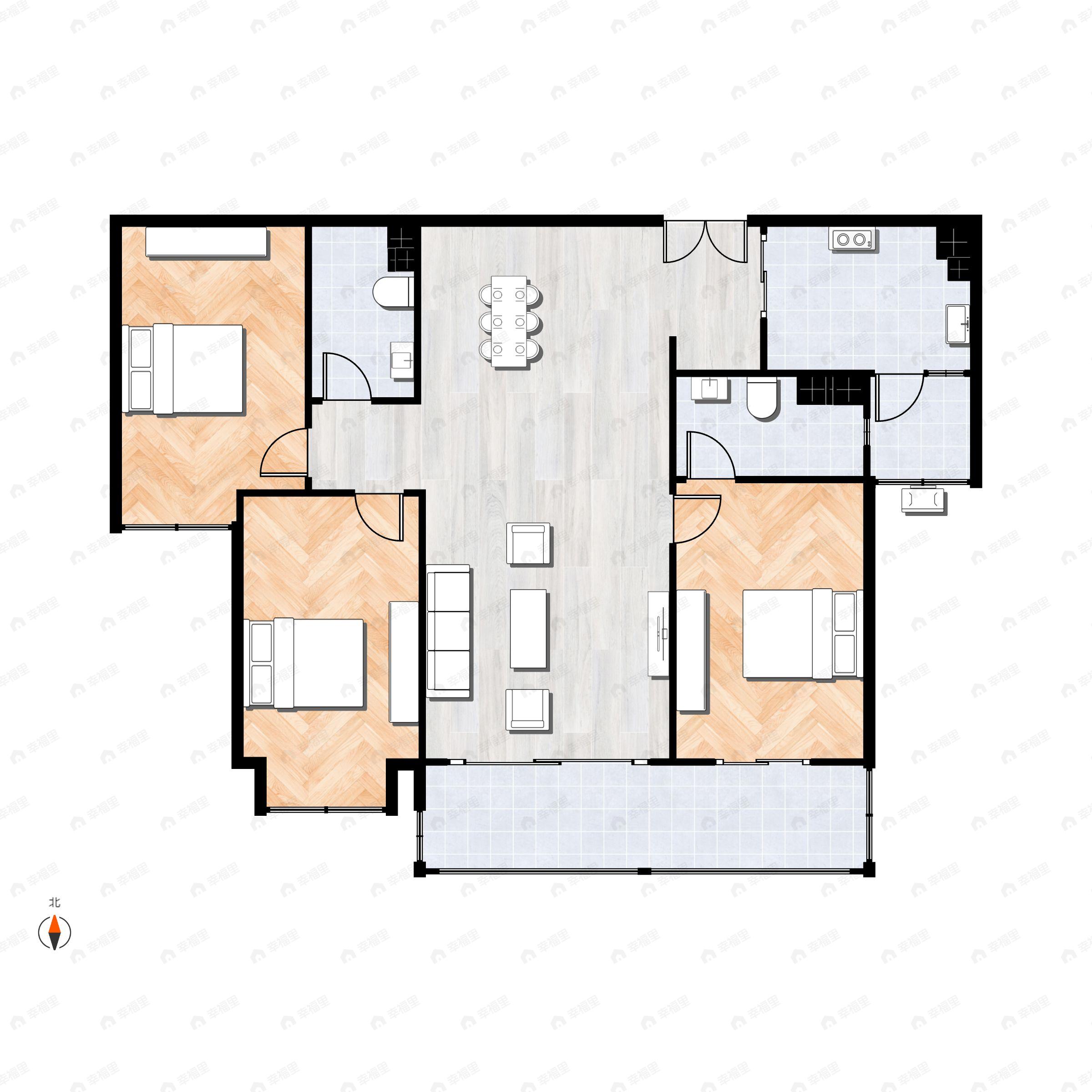 3室2厅2卫建面149m²北|南户型图