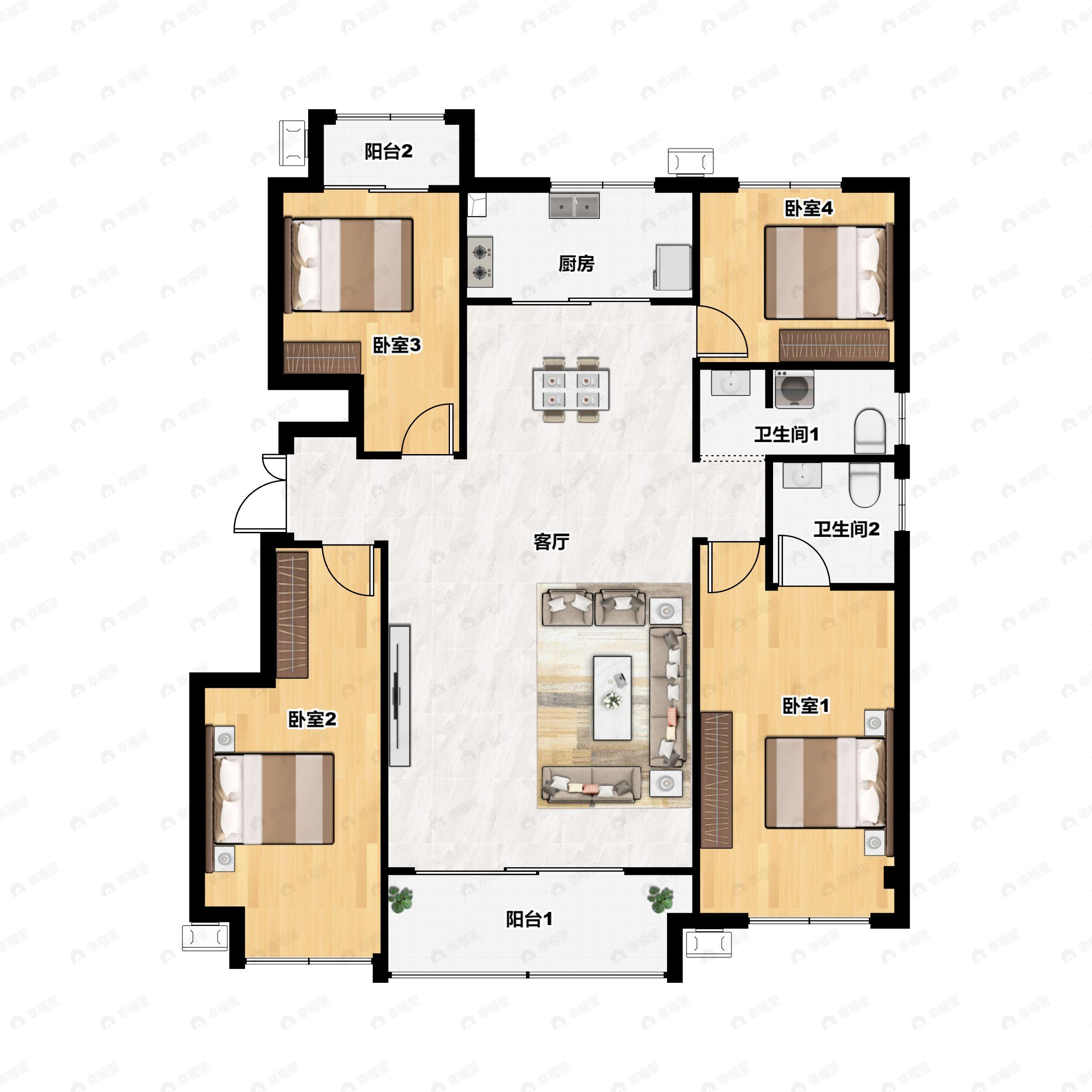 4室2厅2卫建面157平南户型图