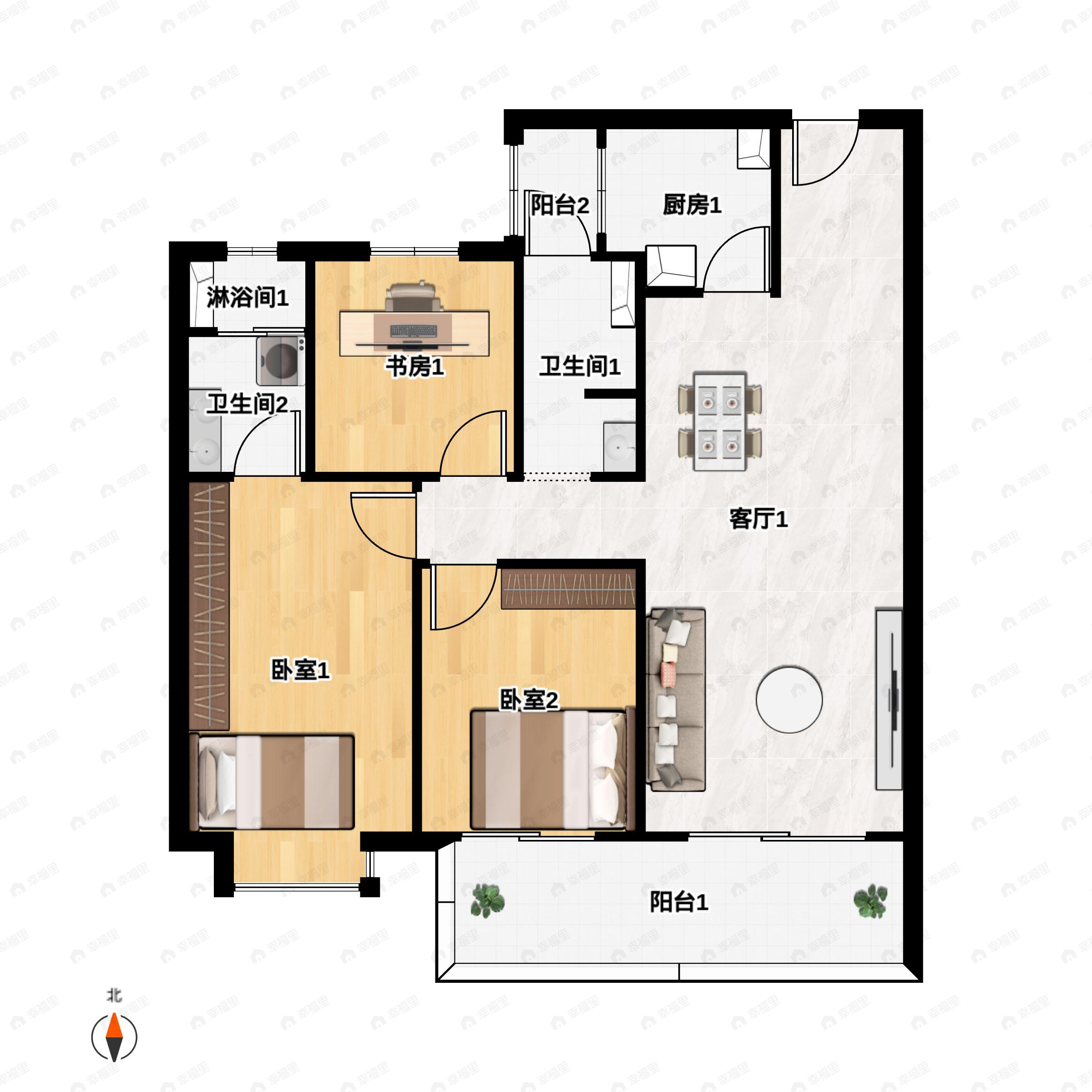 3室2厅2卫建面118m²东南|南户型图