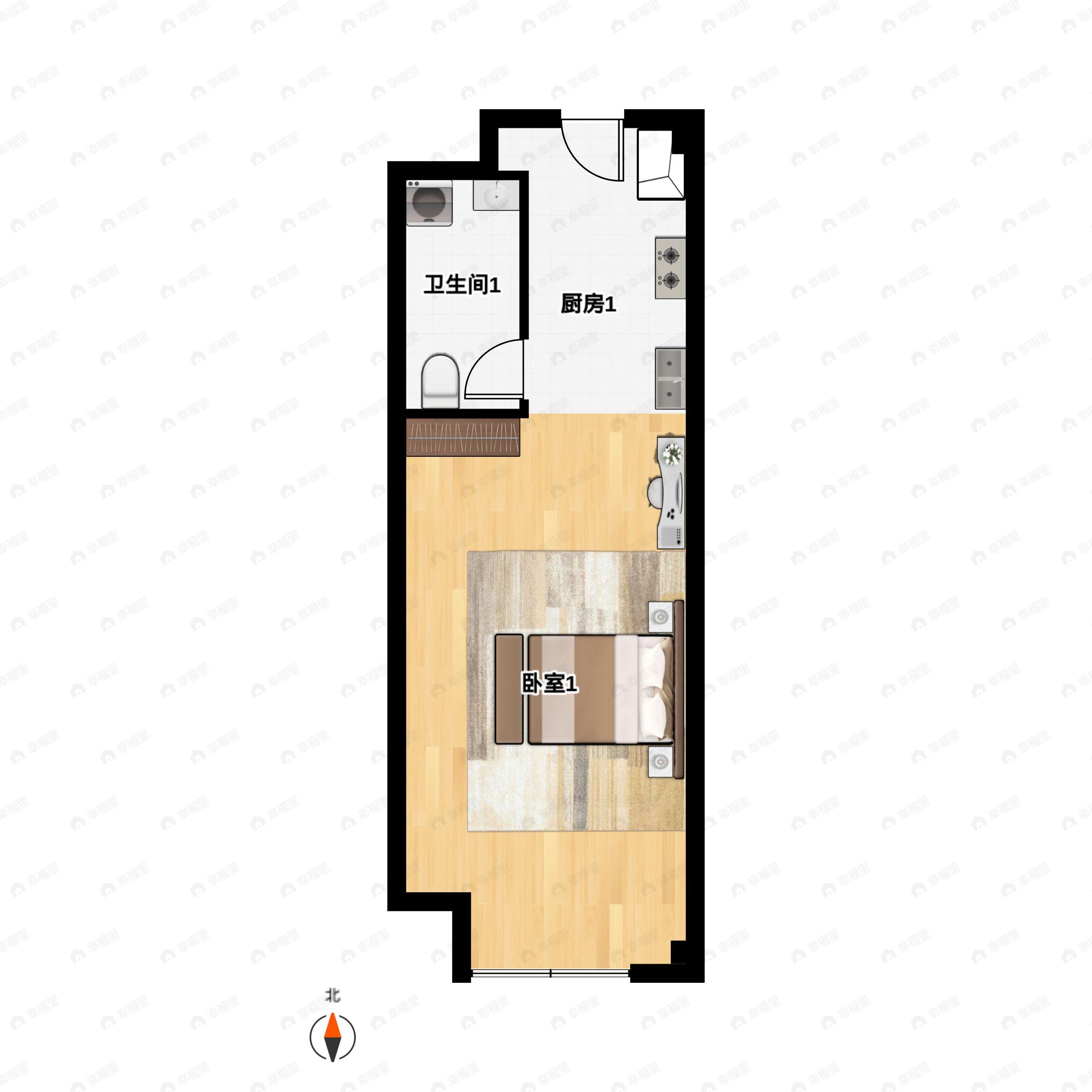 1室1厅1卫建面42平户型图
