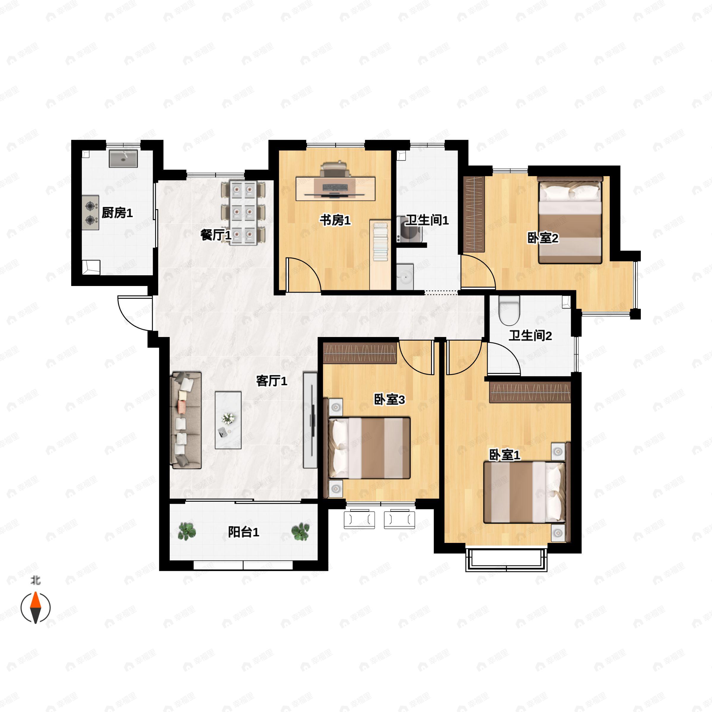 4室2厅2卫建面122平南|北户型图