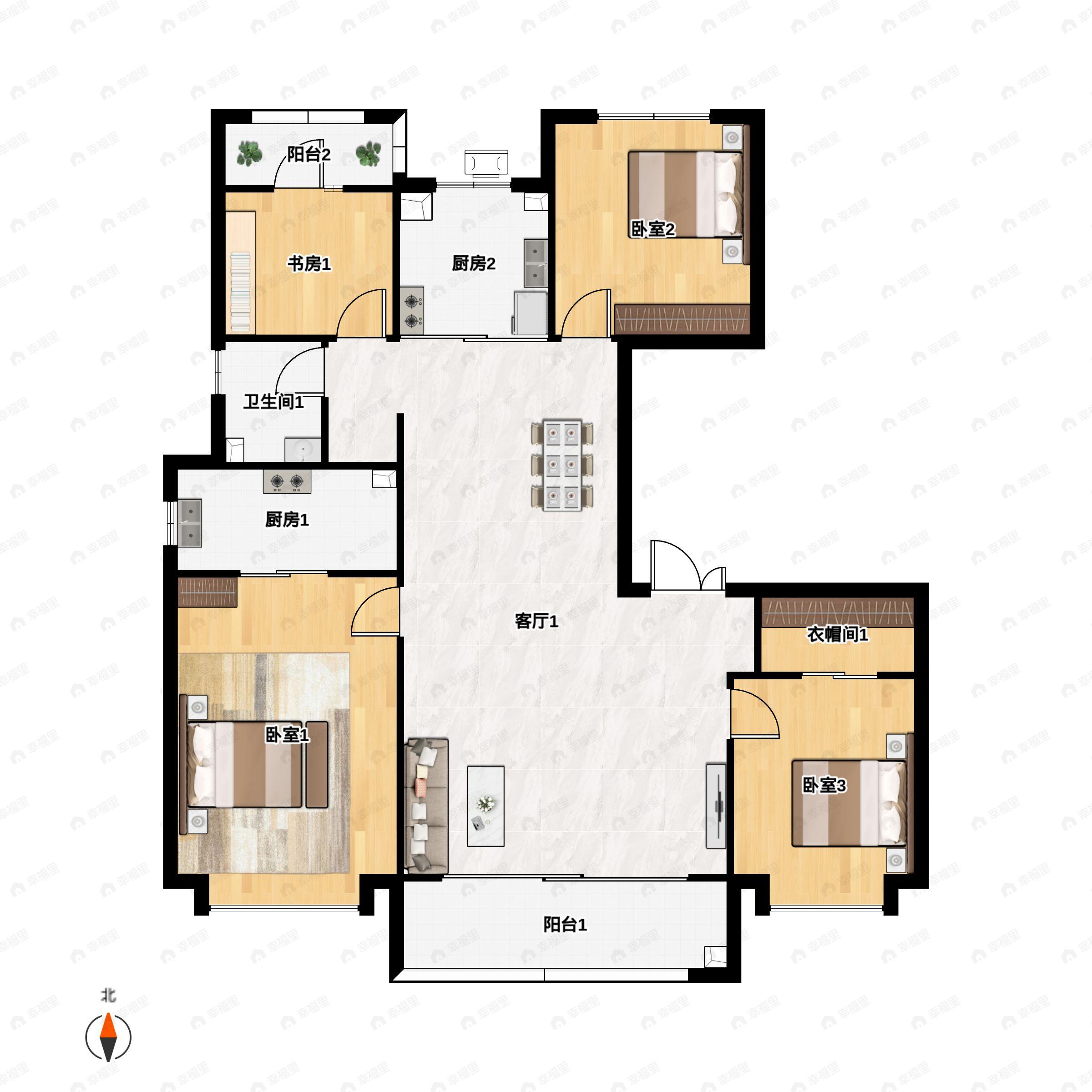 4室2厅2卫建面143平户型图
