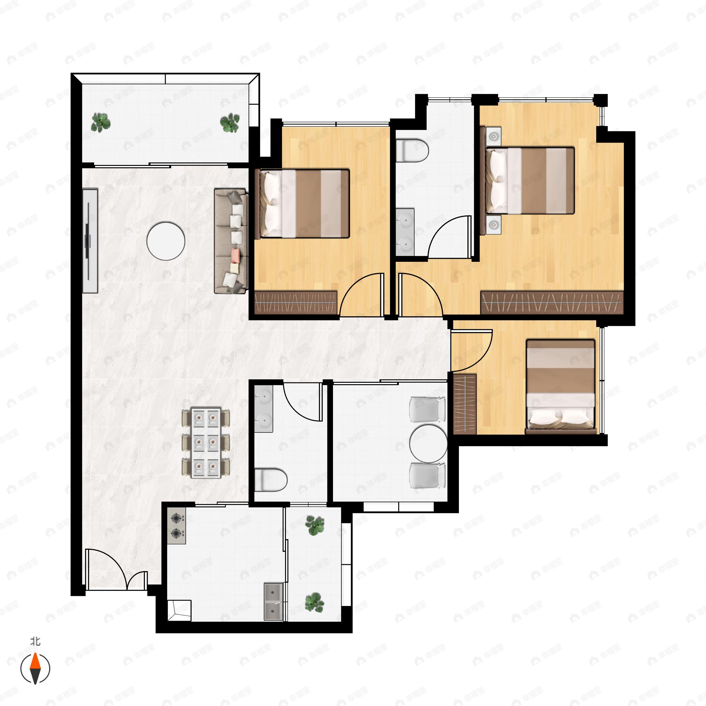 4室2厅2卫建面105m²西户型图