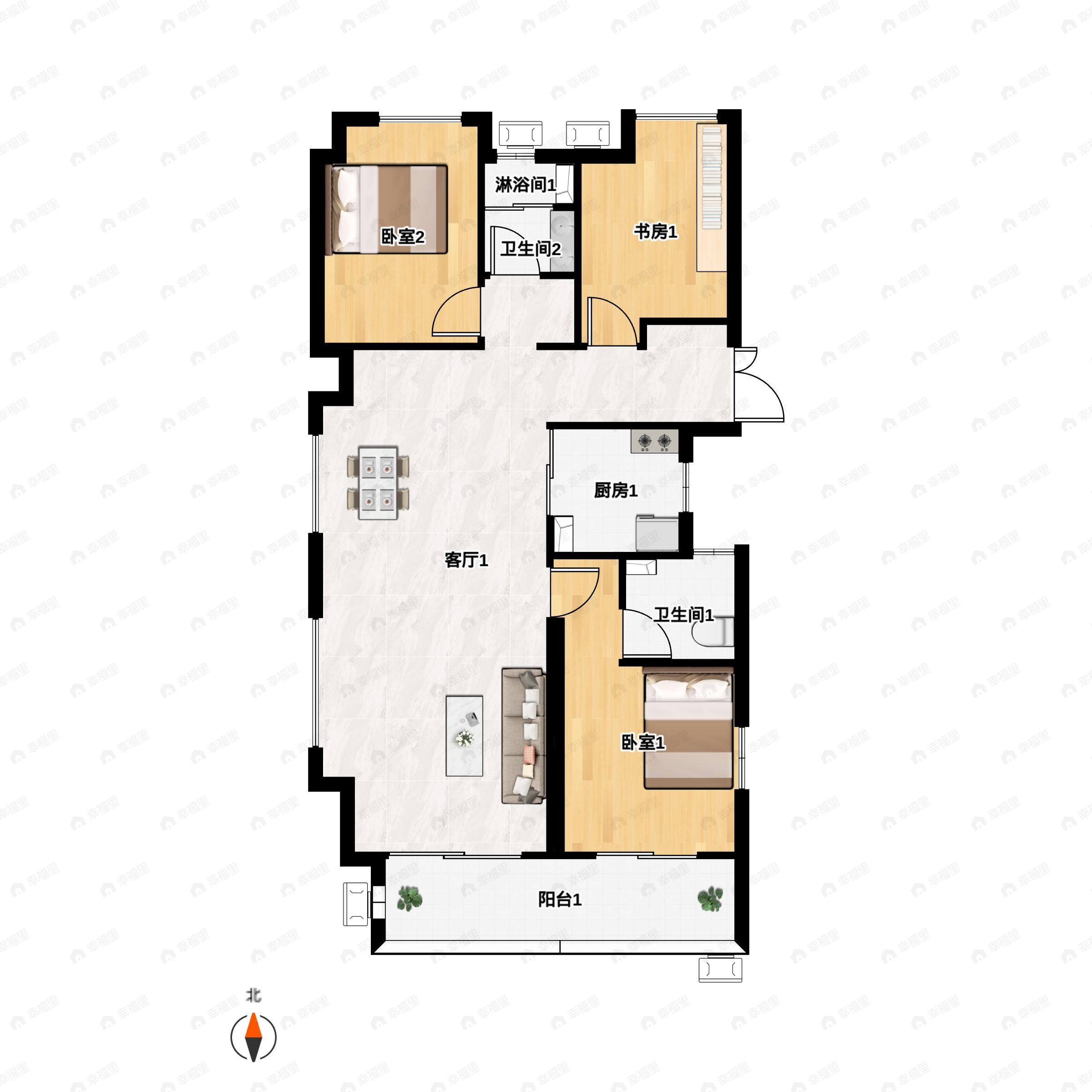 3室2厅2卫建面126平户型图
