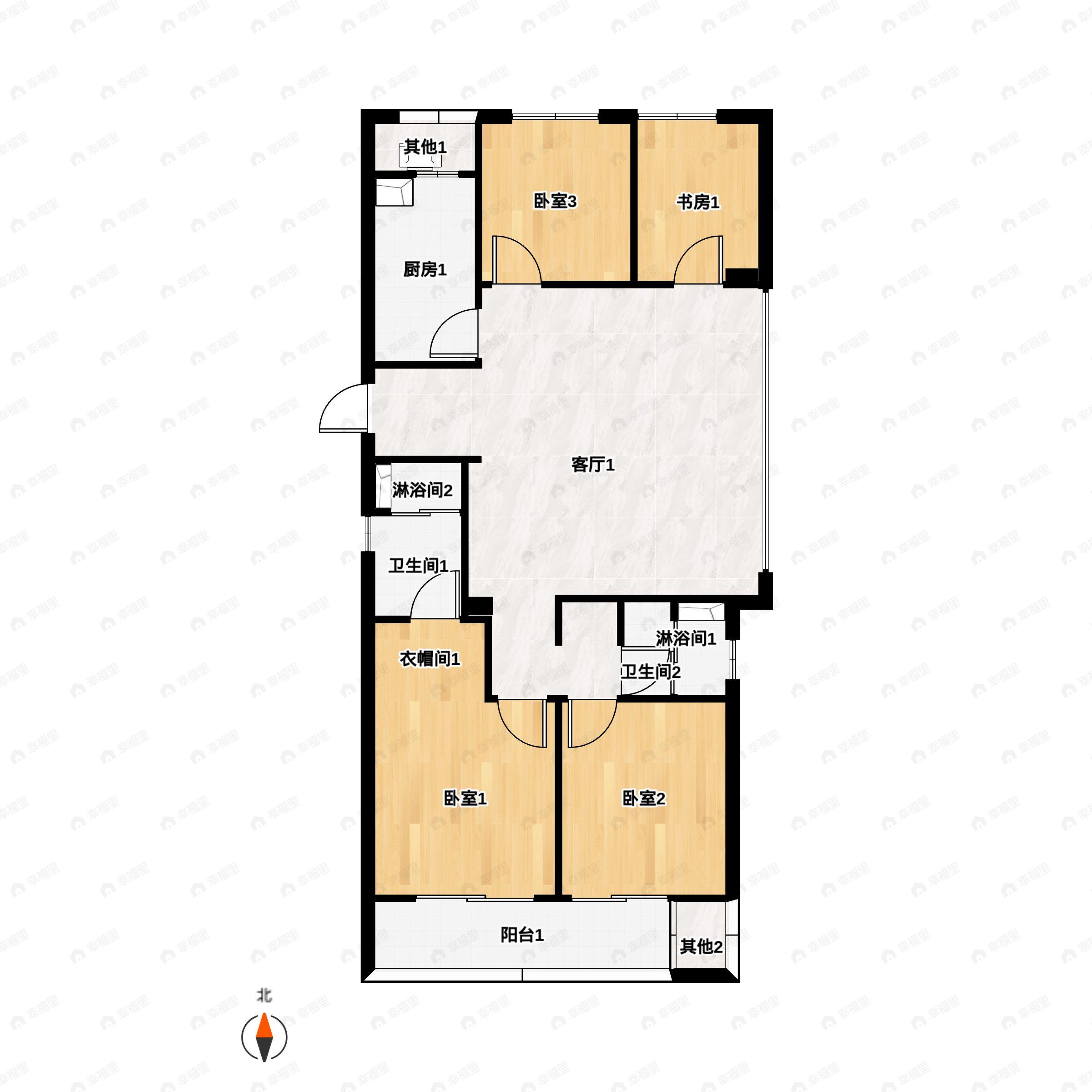 4室2厅2卫建面124平户型图