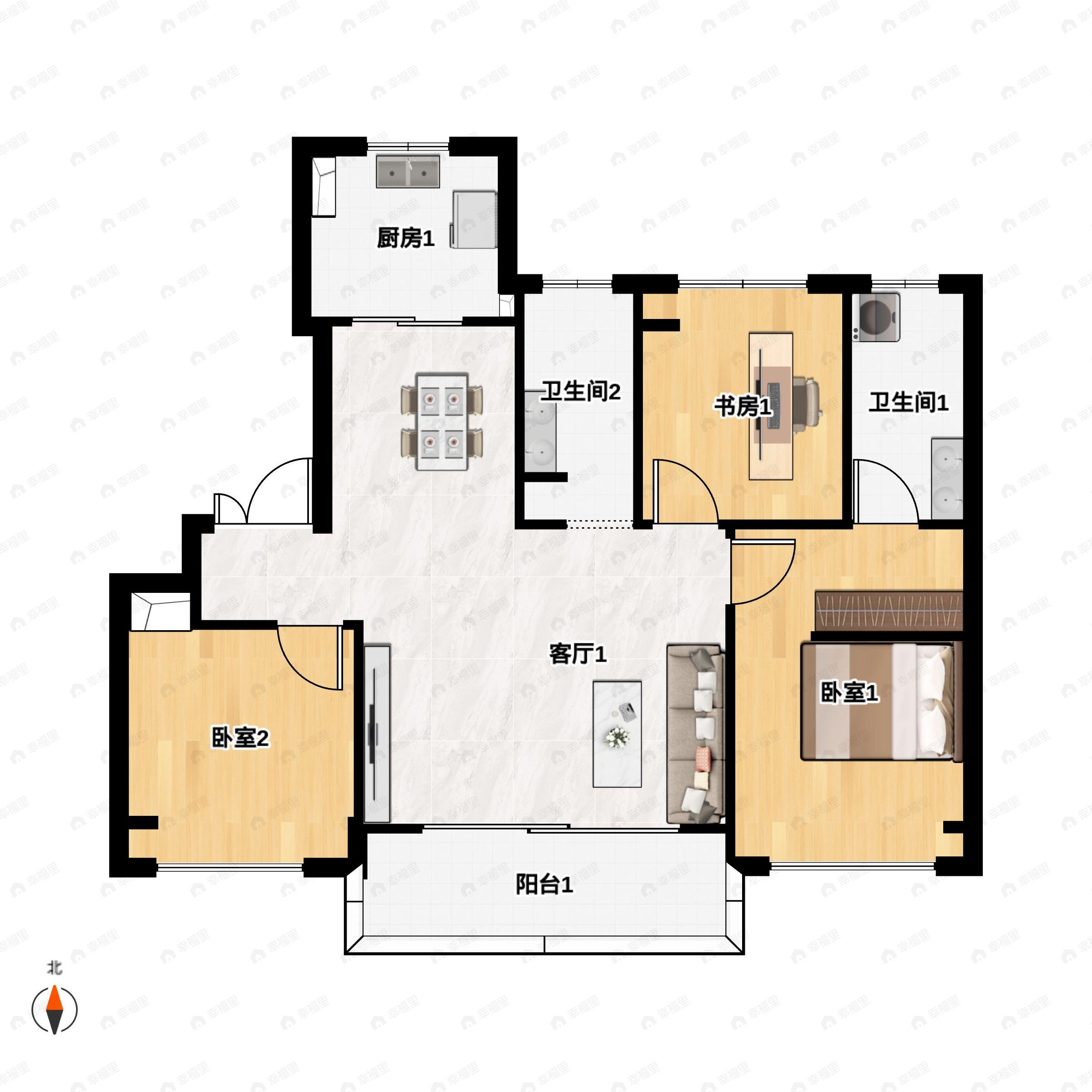 3室2厅2卫建面115平户型图
