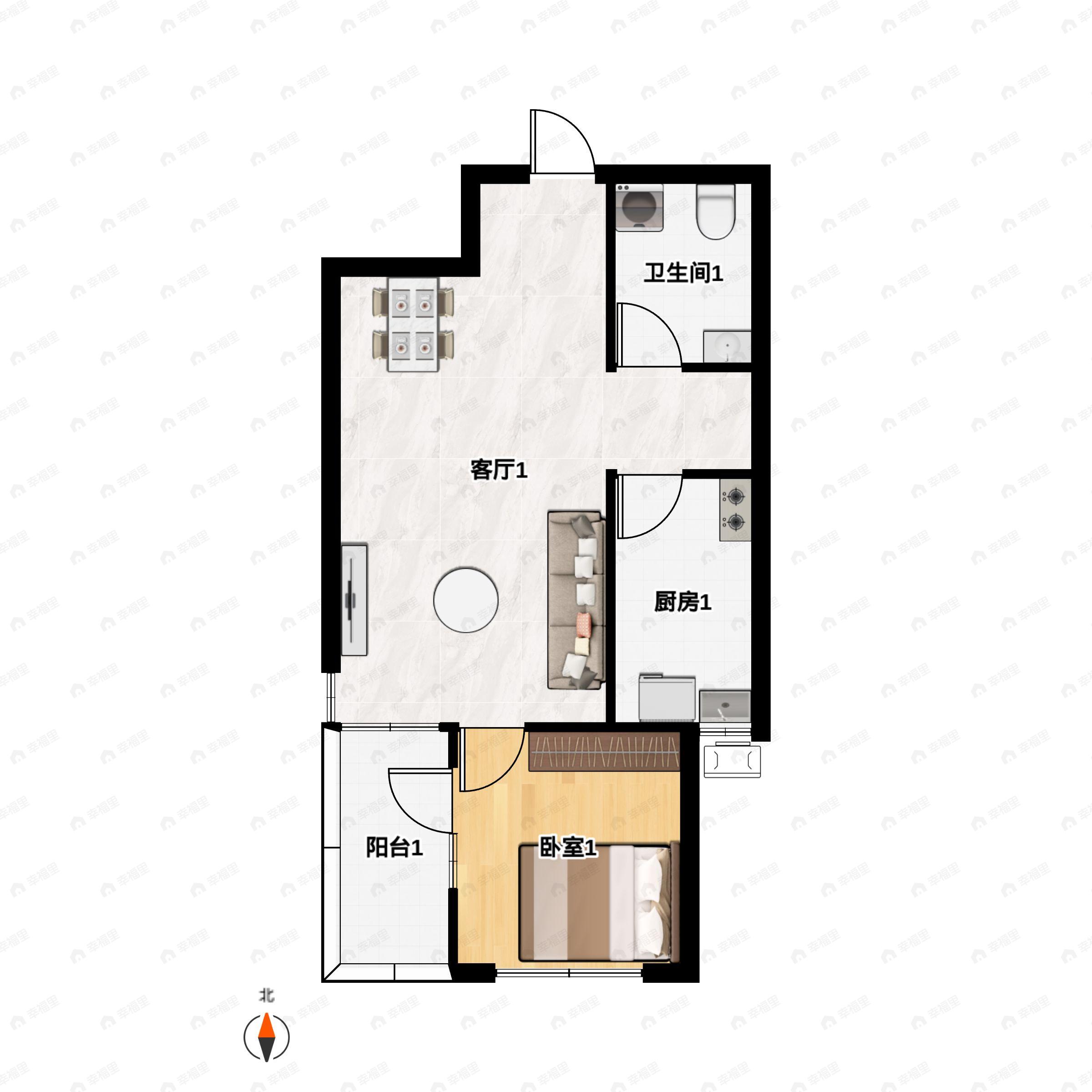 金连领地1室2厅1卫户型图