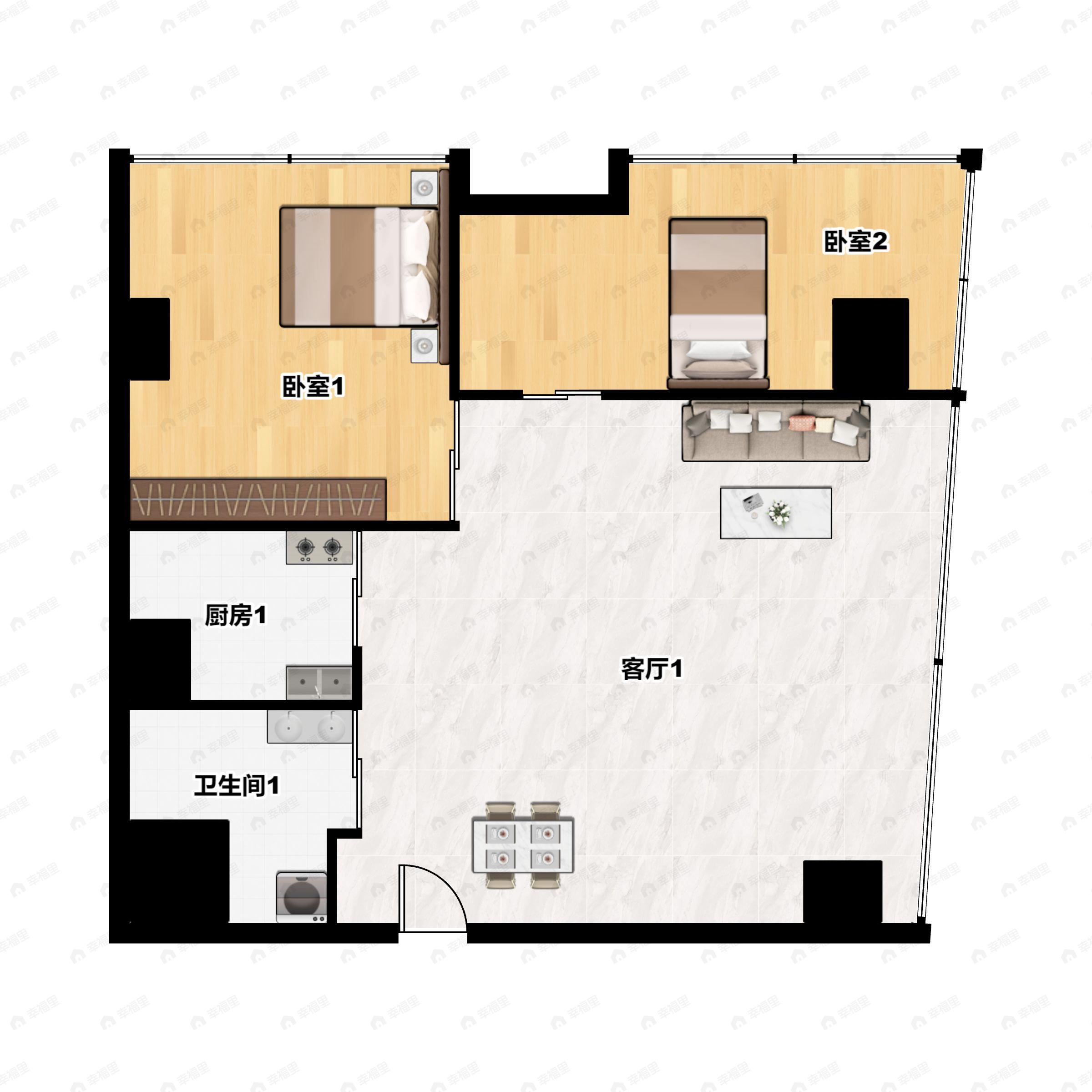 西咸国际文创小镇2室2厅1卫户型图