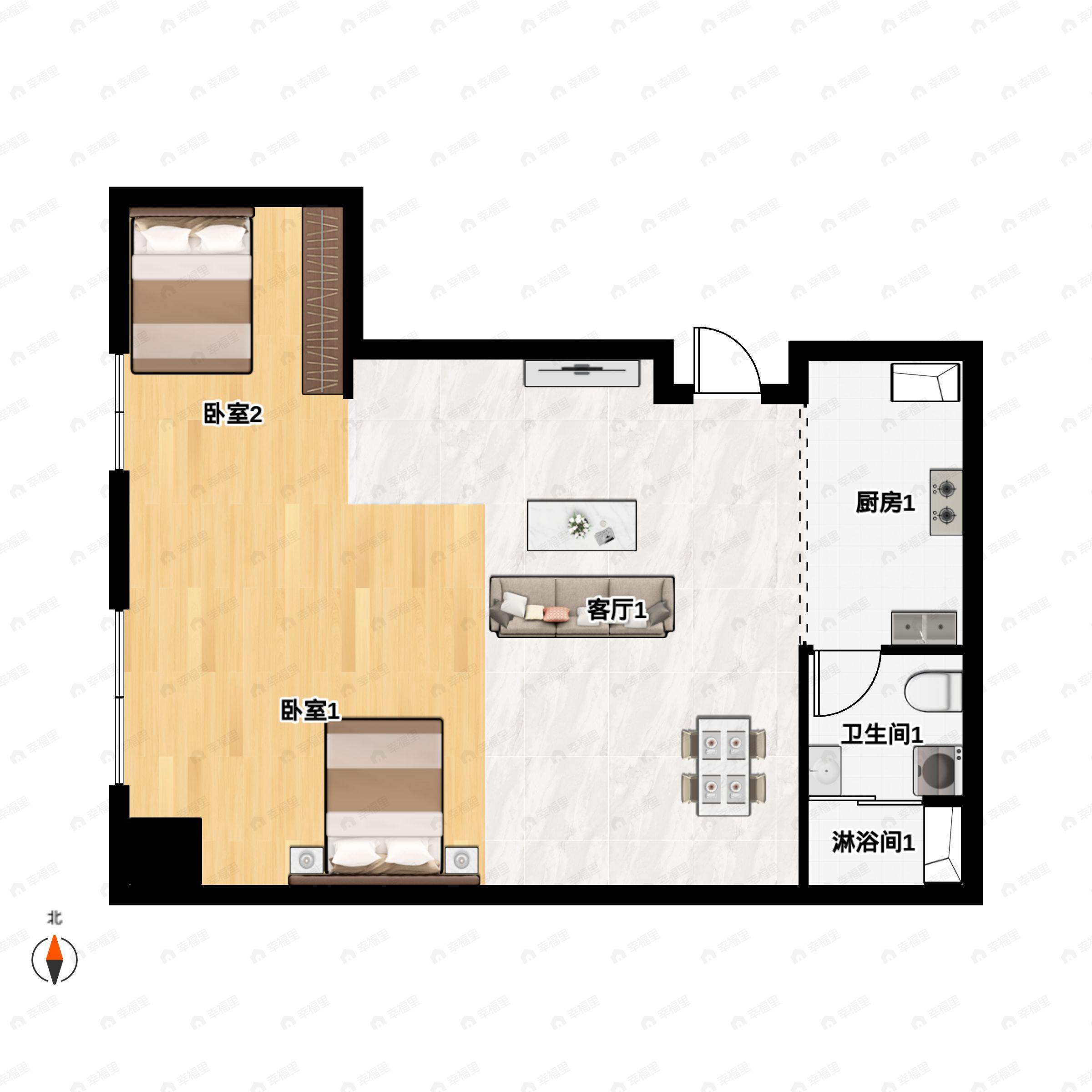 假日云鼎中心2室1厅1卫户型图