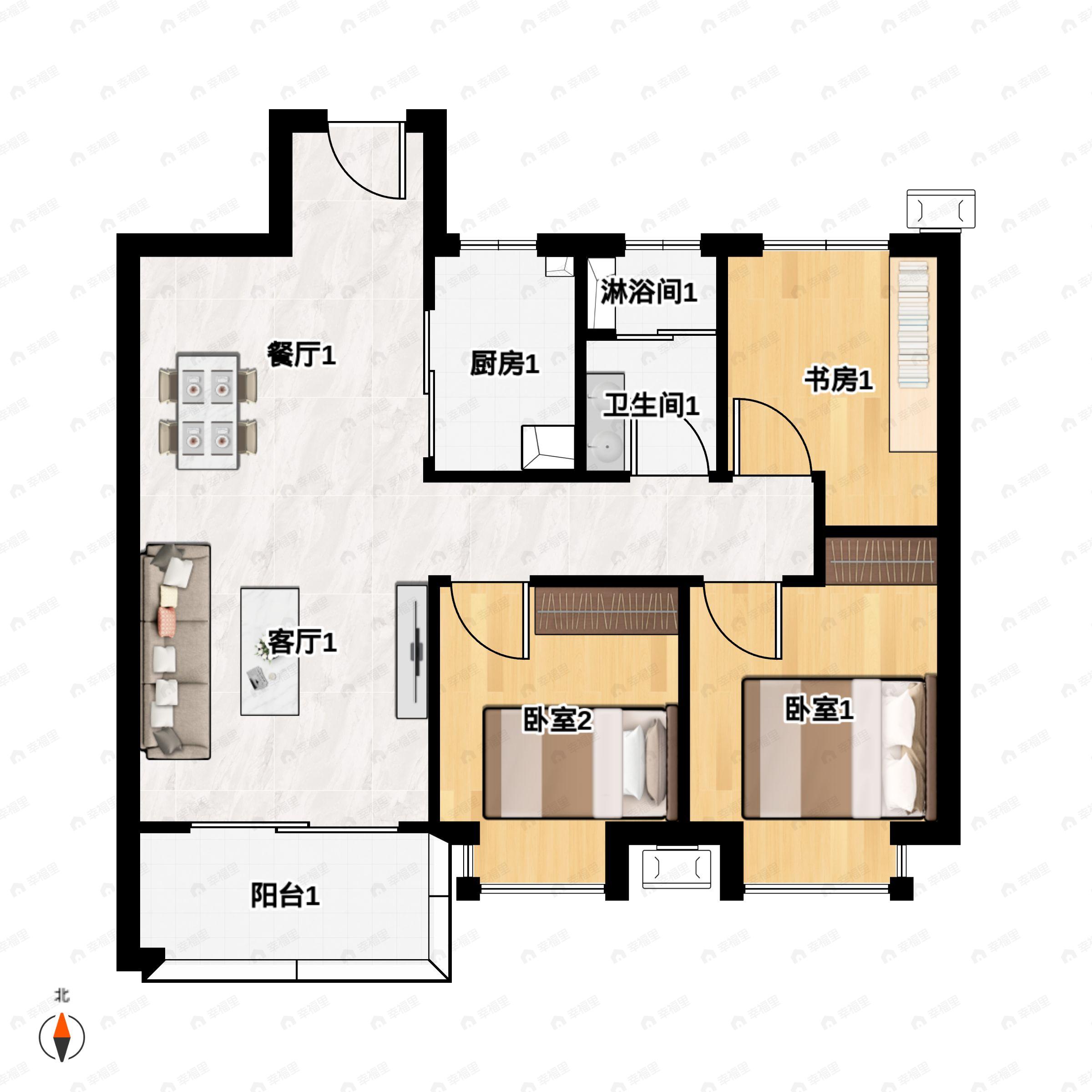 3室2厅1卫建面89平户型图