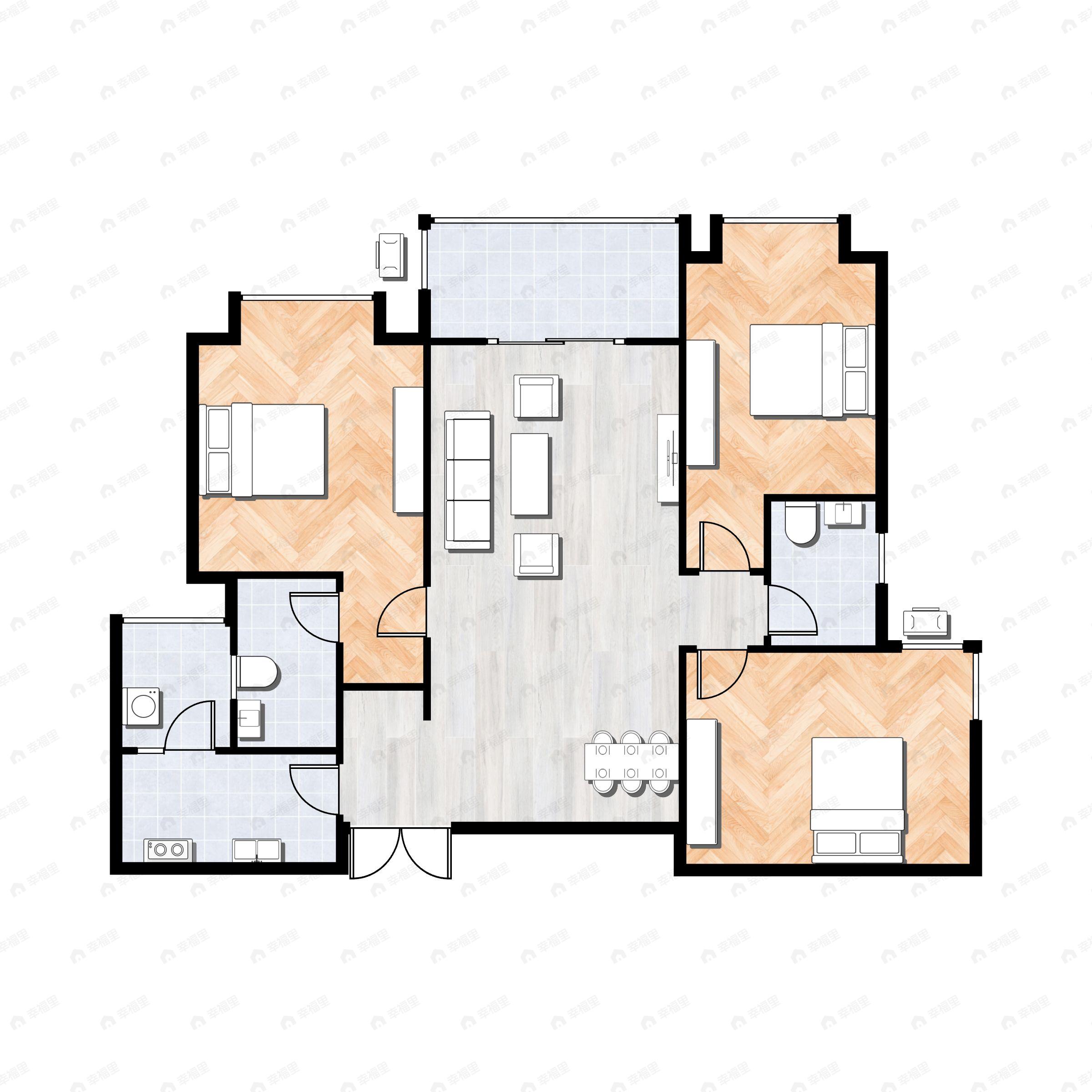 3室2厅2卫建面111平户型图