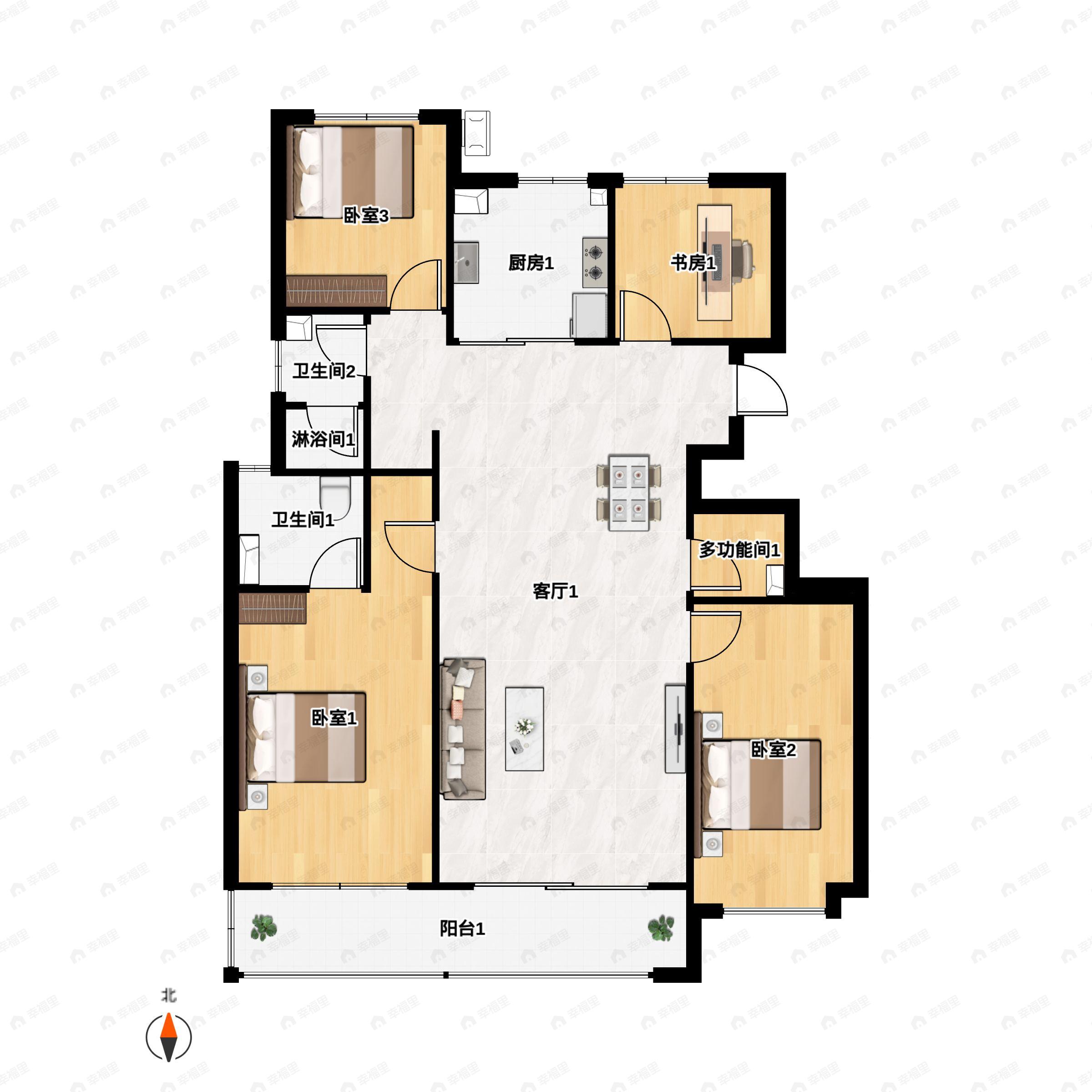 4室2厅2卫建面143平南|北户型图