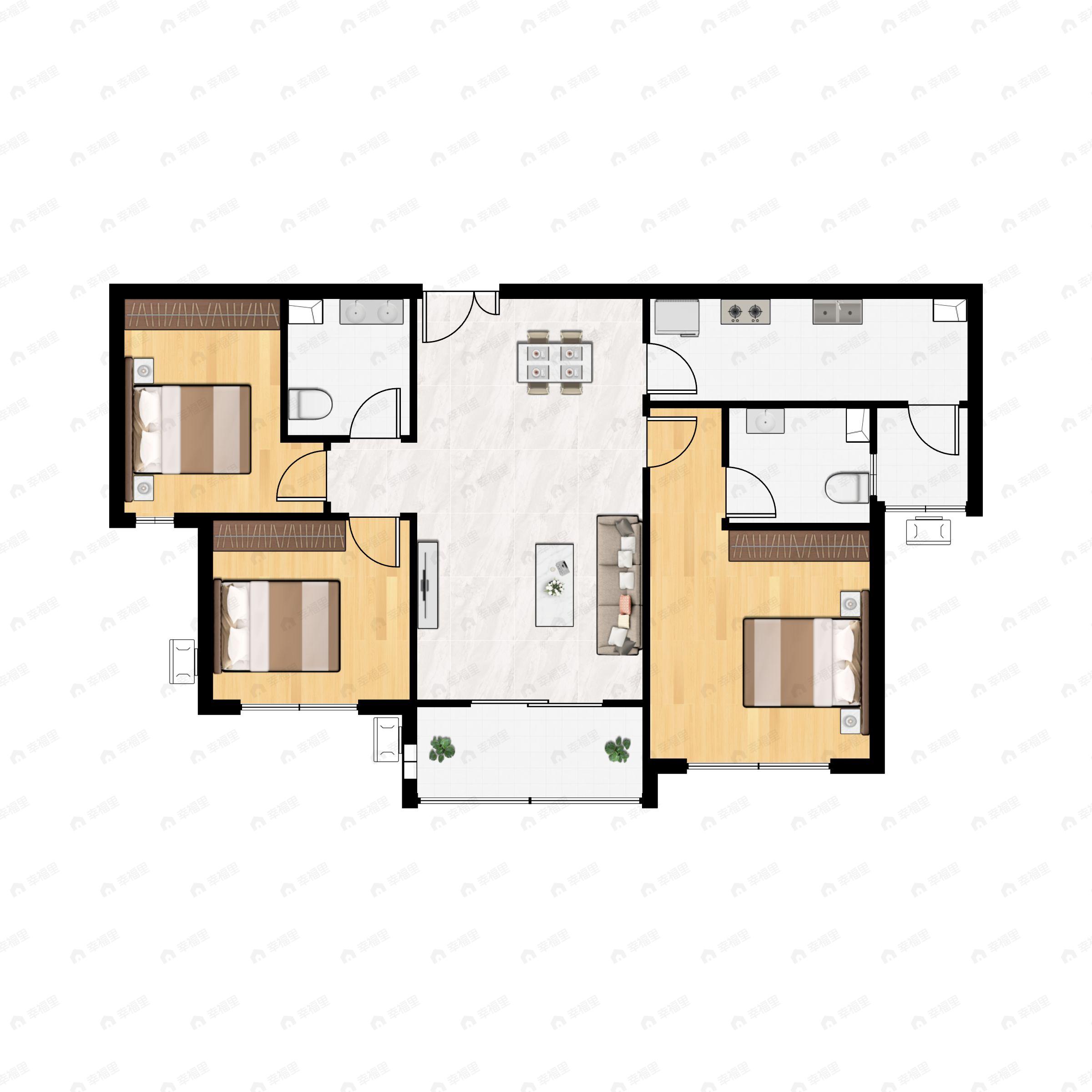老三届悦湖3室2厅2卫户型图