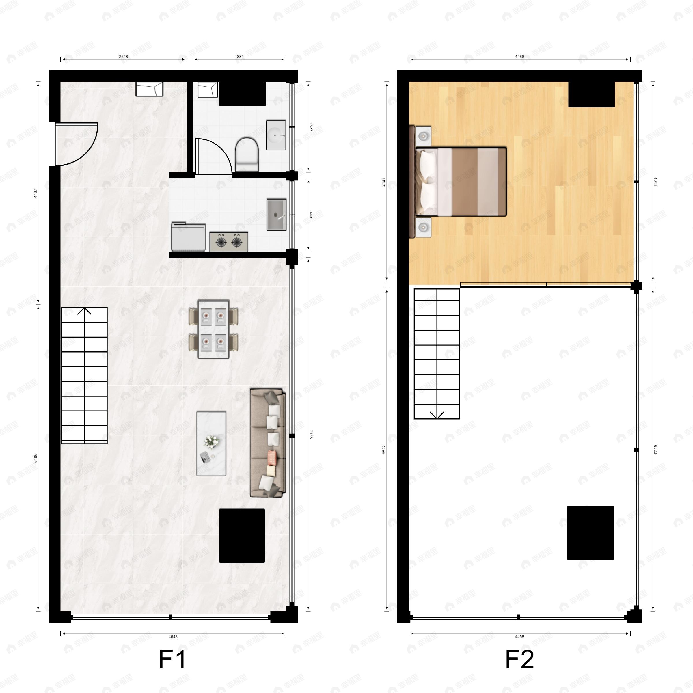 1室1厅1卫建面90m²南户型图