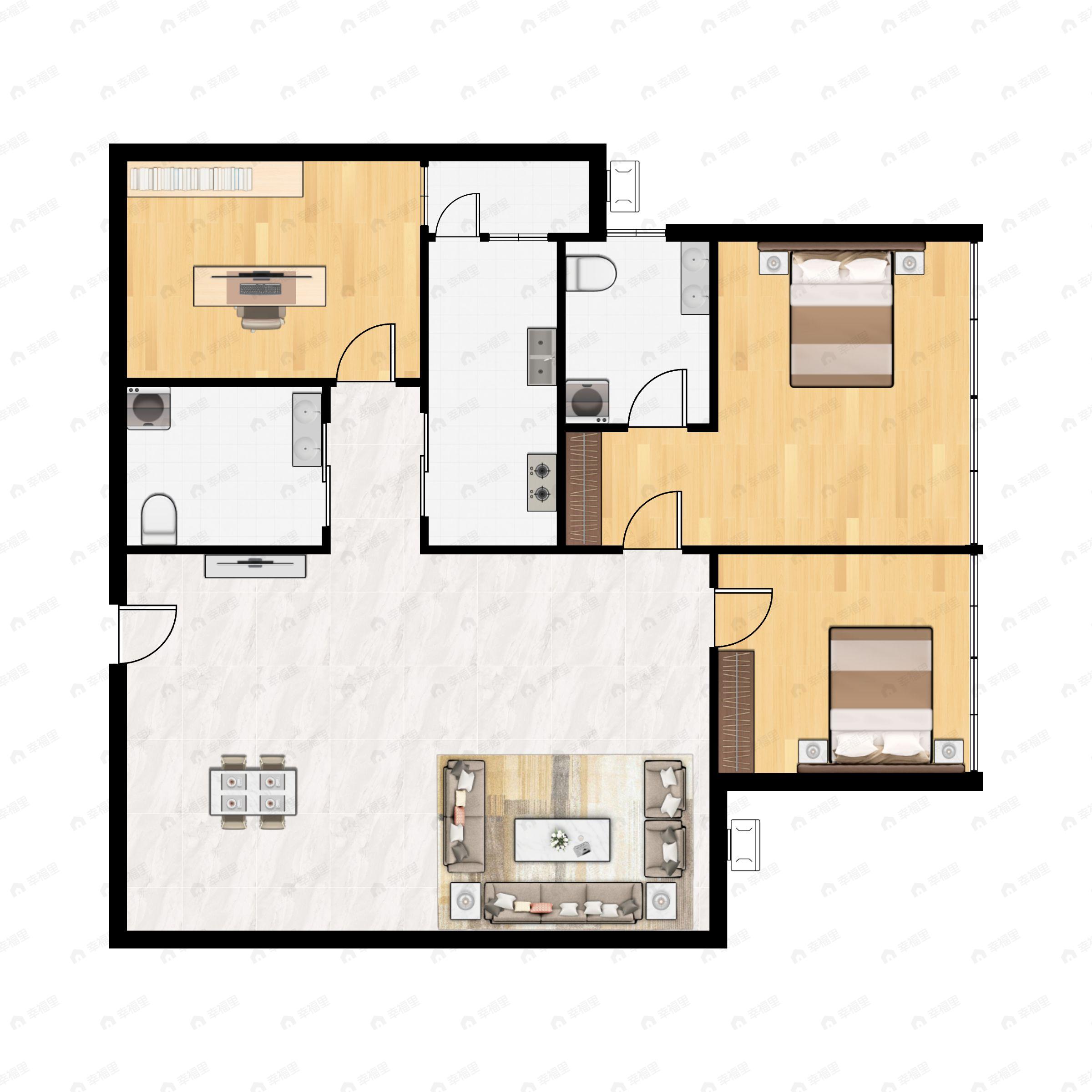 3室2厅2卫建面92平南户型图