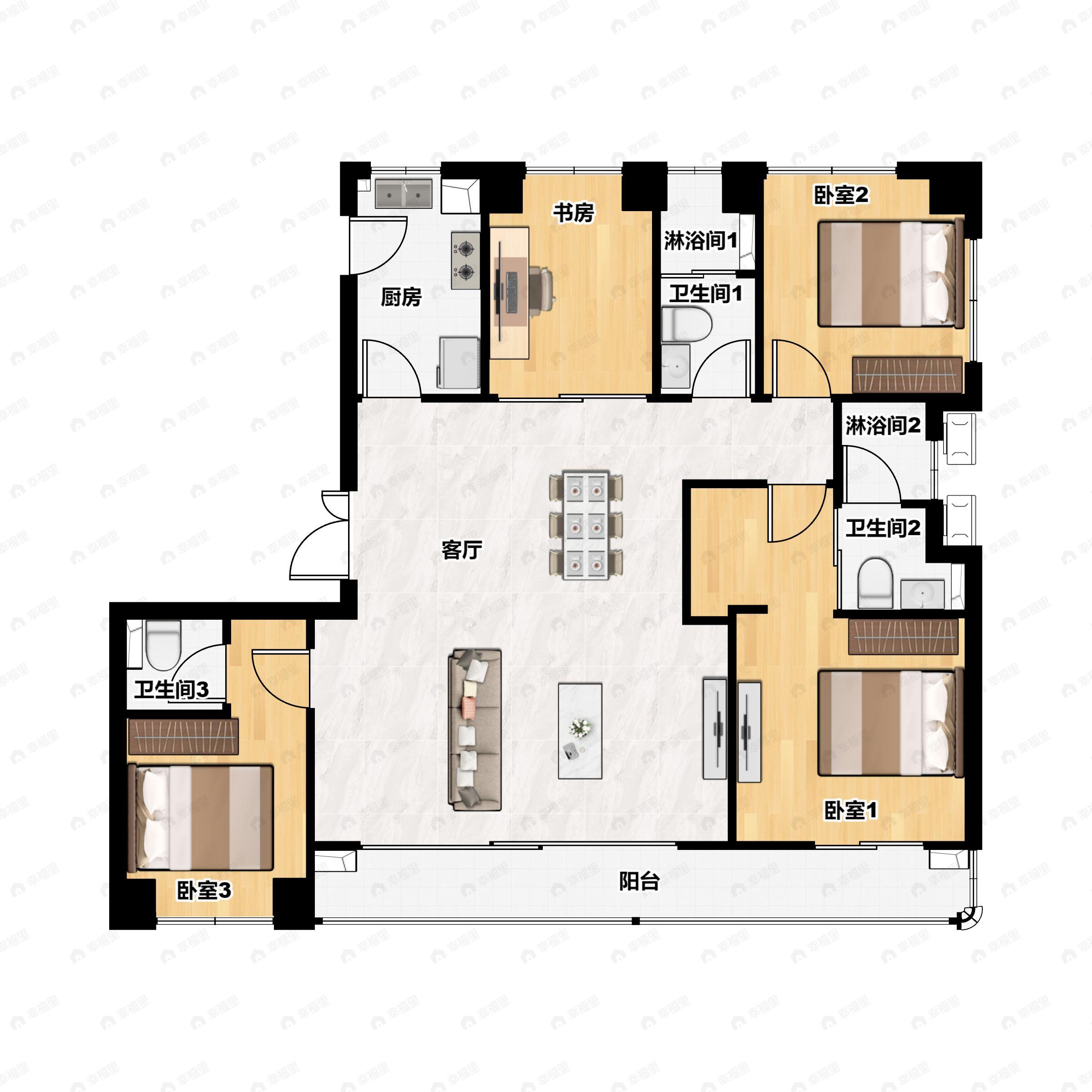 4室2厅3卫建面173平户型图