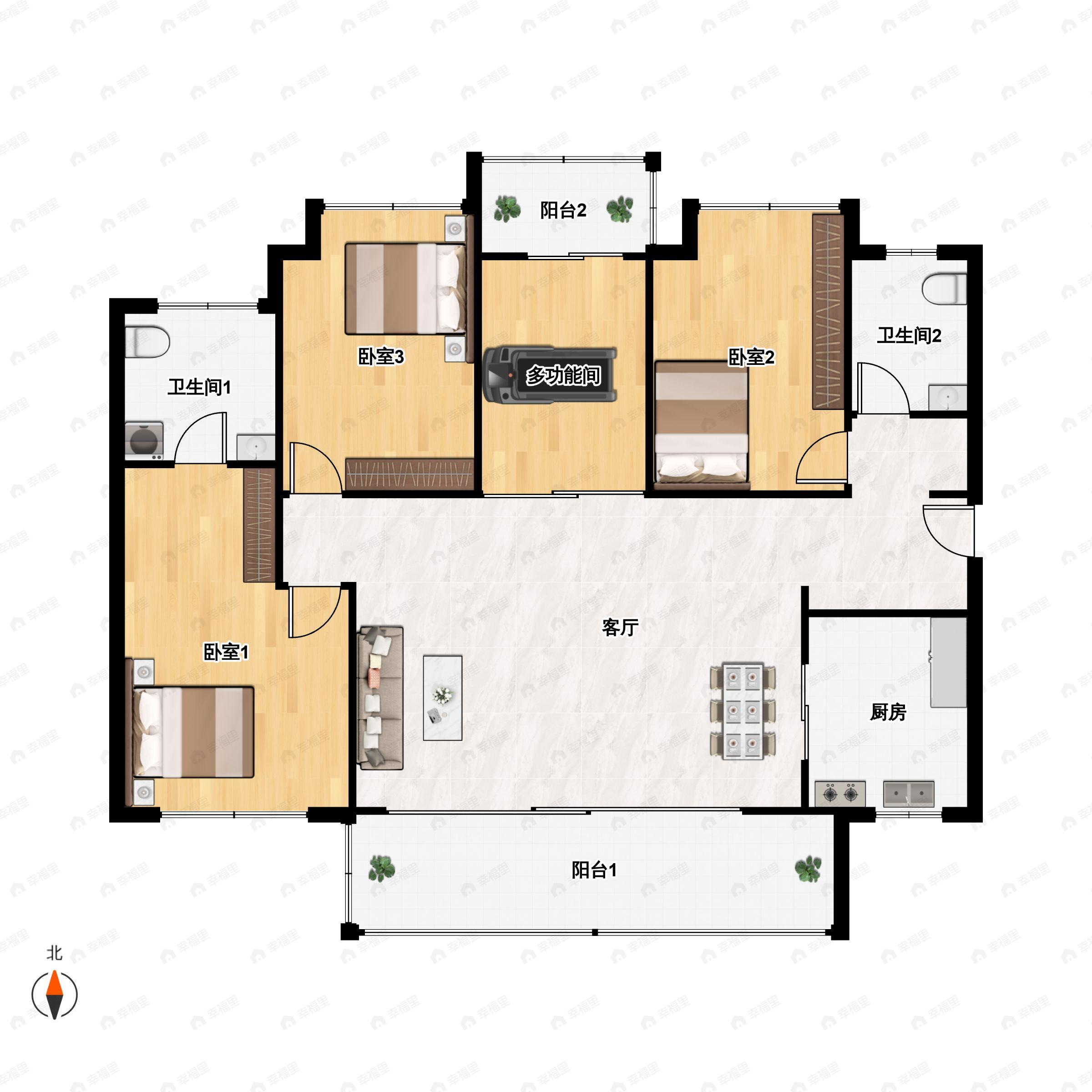 4室2厅2卫建面153平南户型图