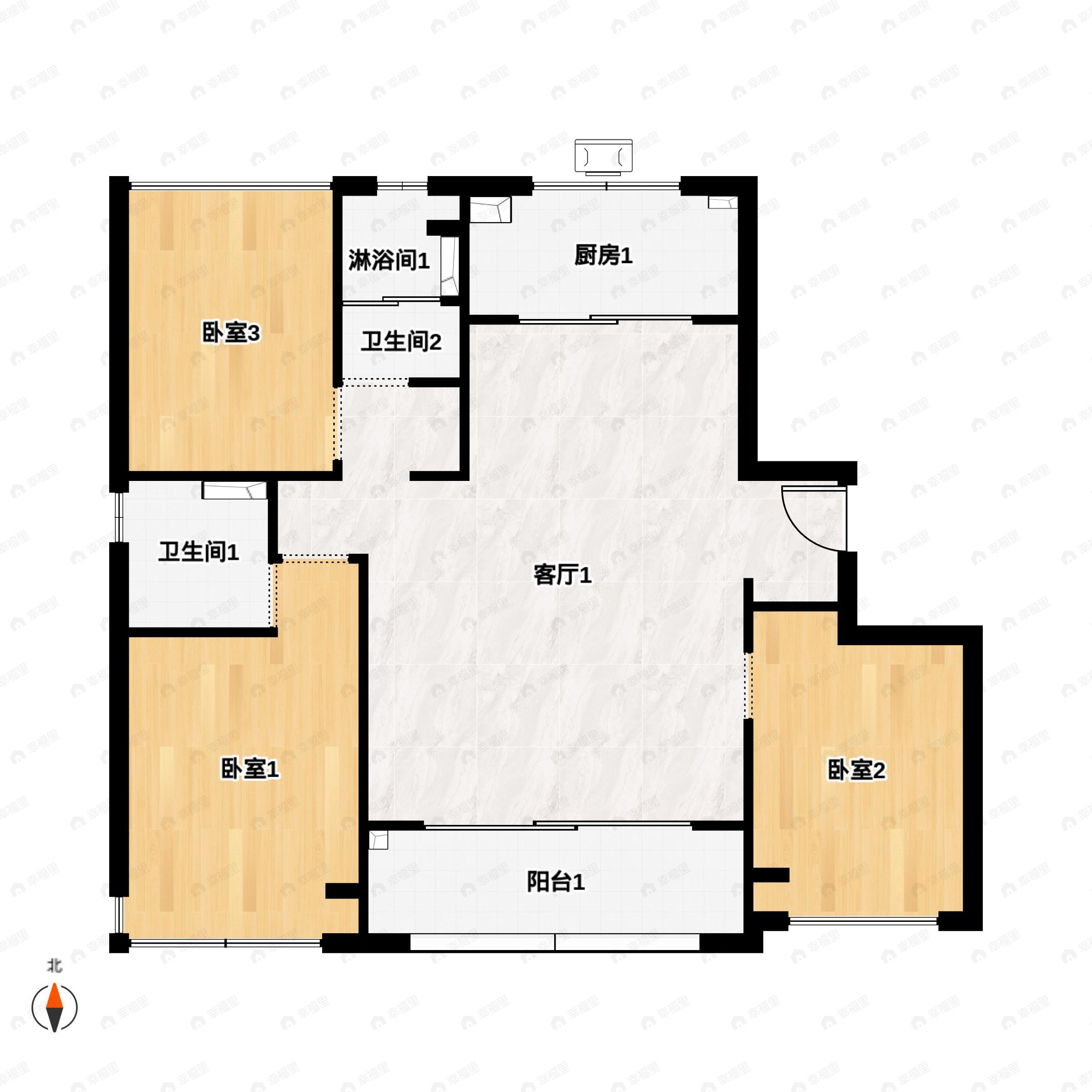 3室2厅2卫建面116平北|南户型图