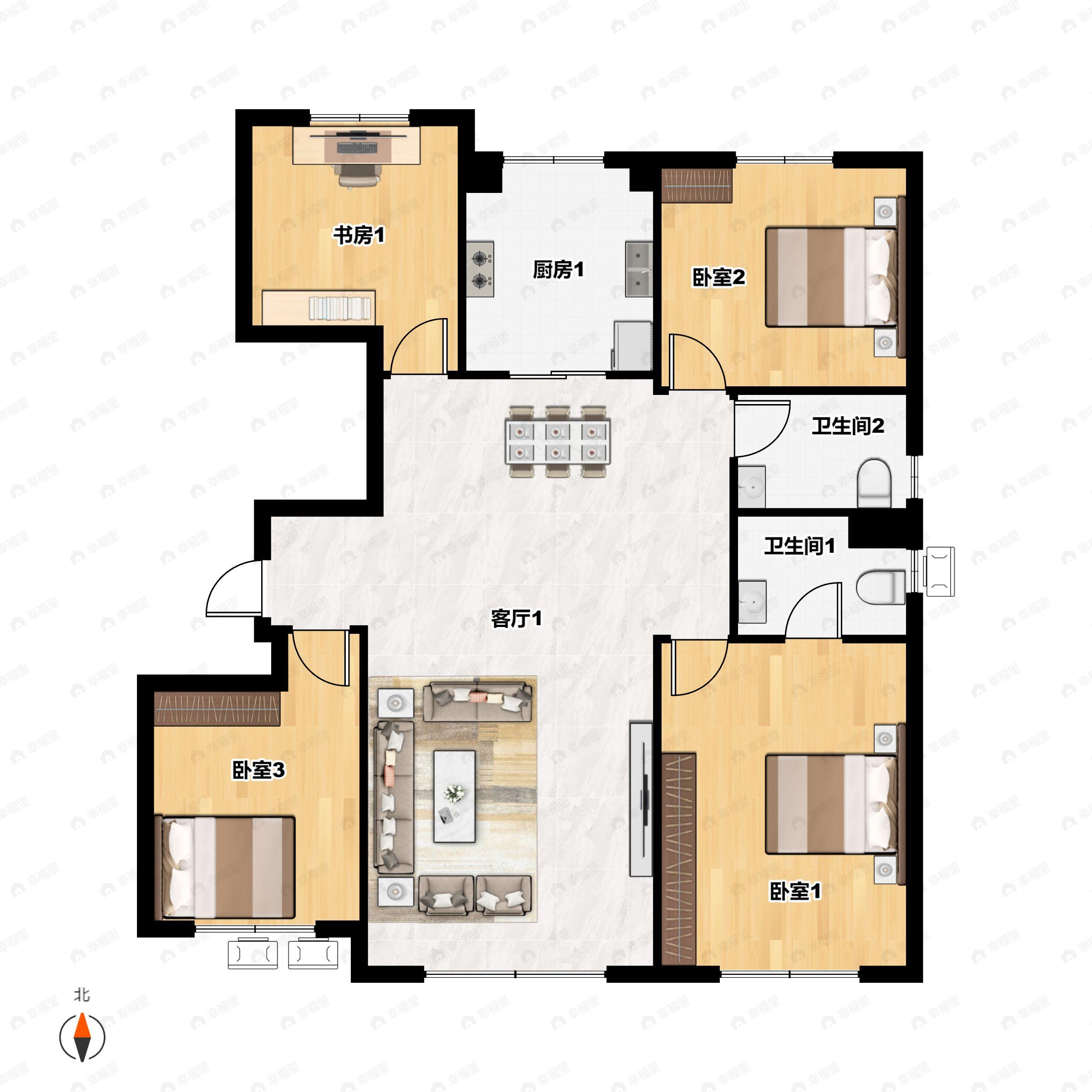 4室2厅2卫建面137平南户型图