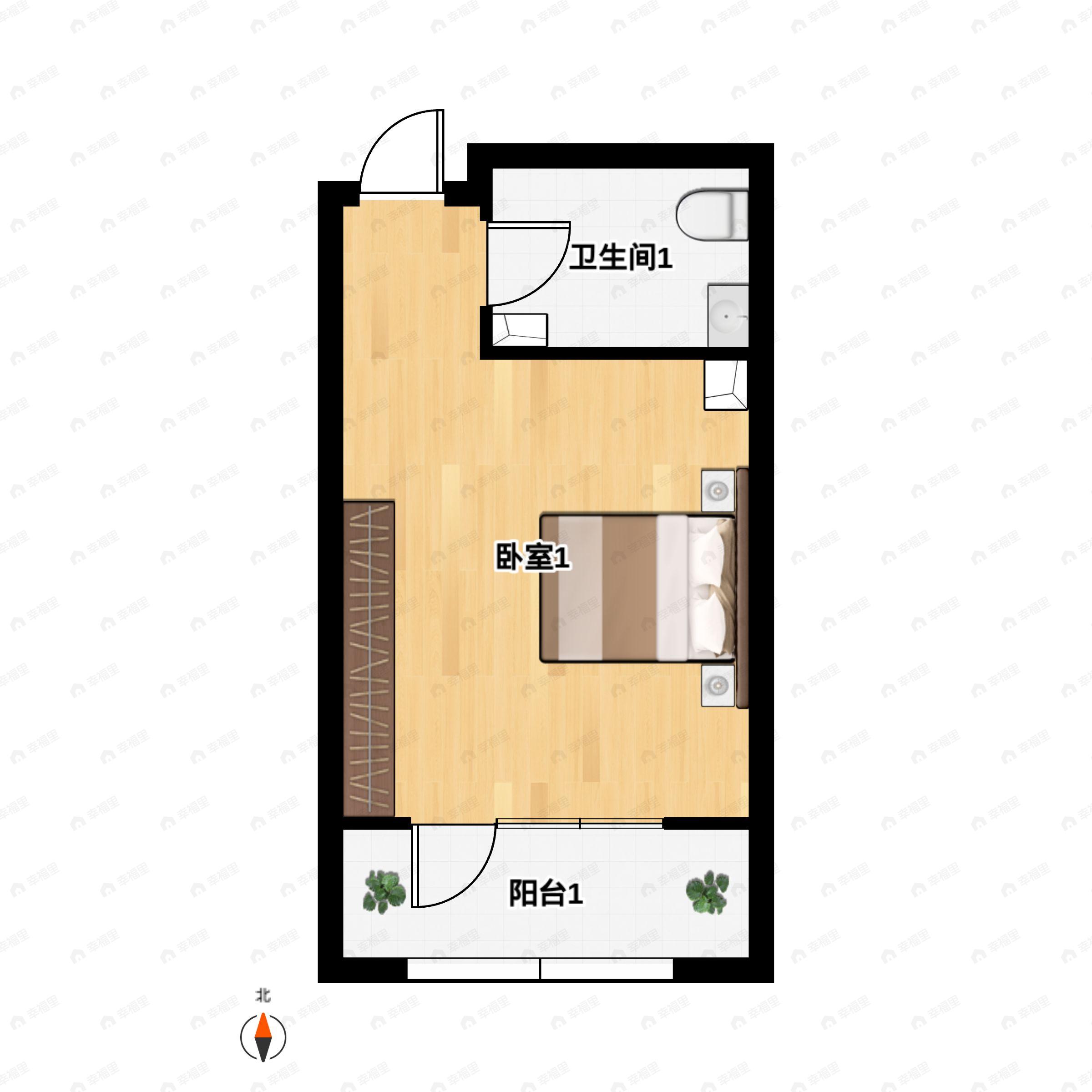 1室1厅1卫建面37平户型图