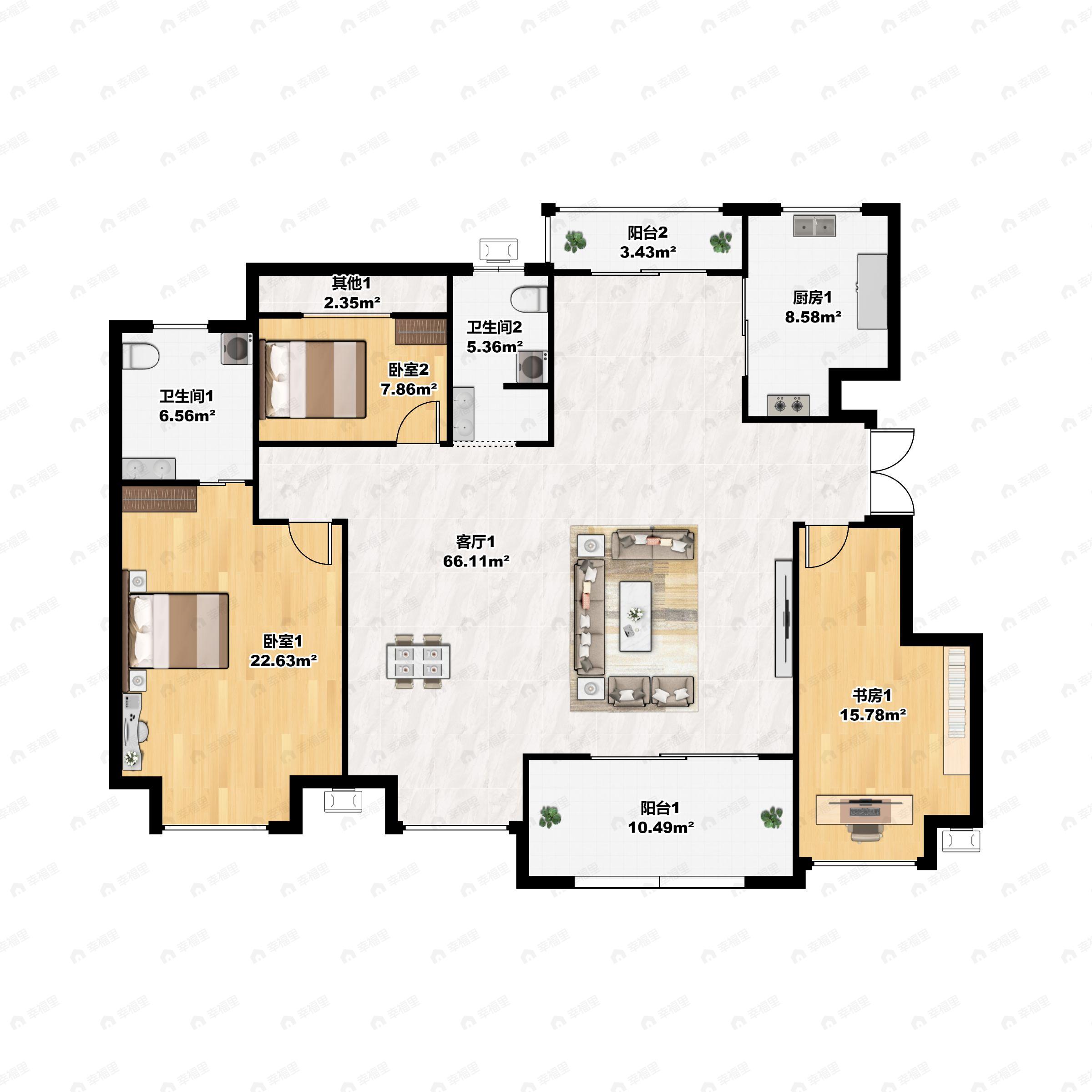 4室2厅2卫建面138平南户型图