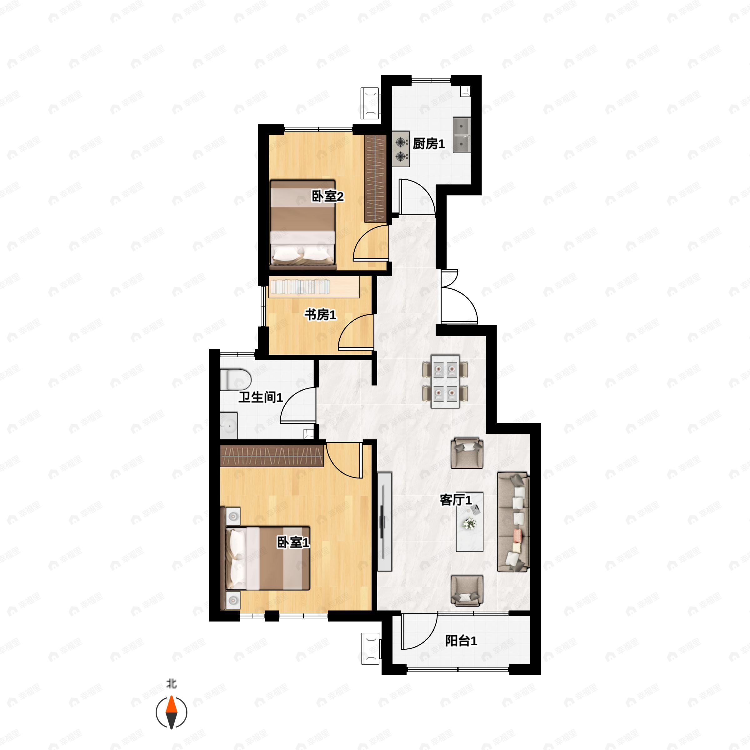 财富绿道丹庭3室2厅1卫户型图