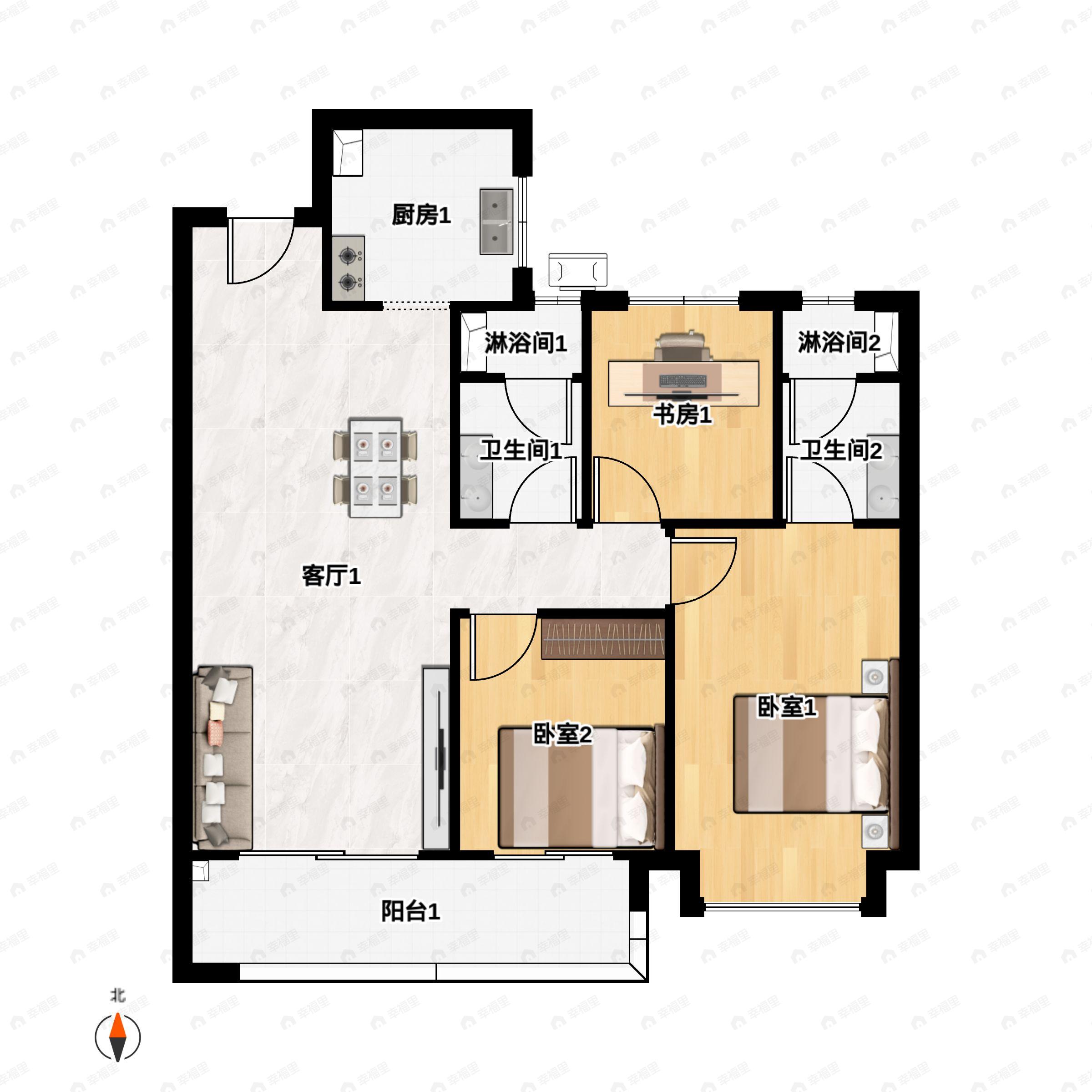 东湖金茂府3室2厅2卫户型图