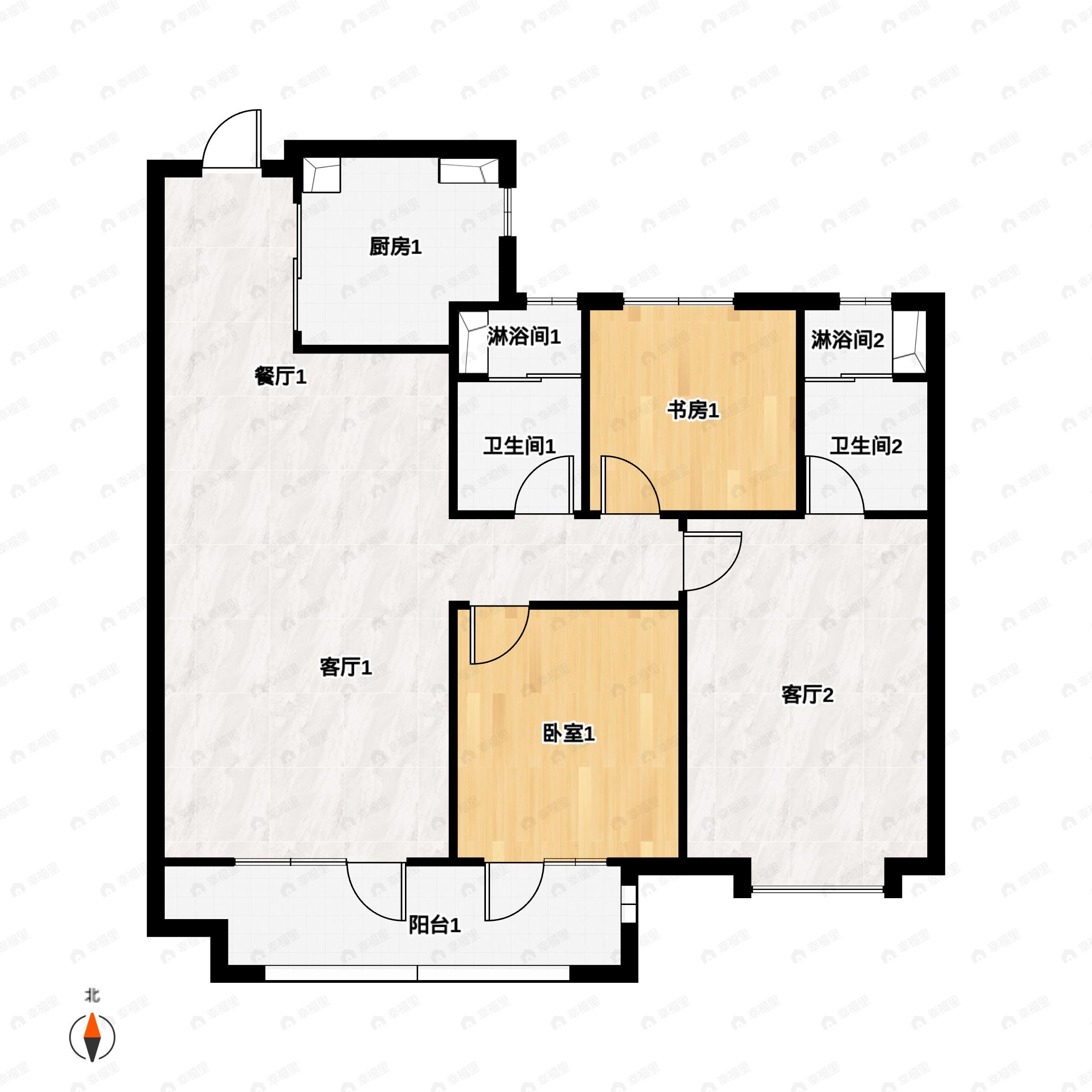 3室2厅2卫建面120平户型图