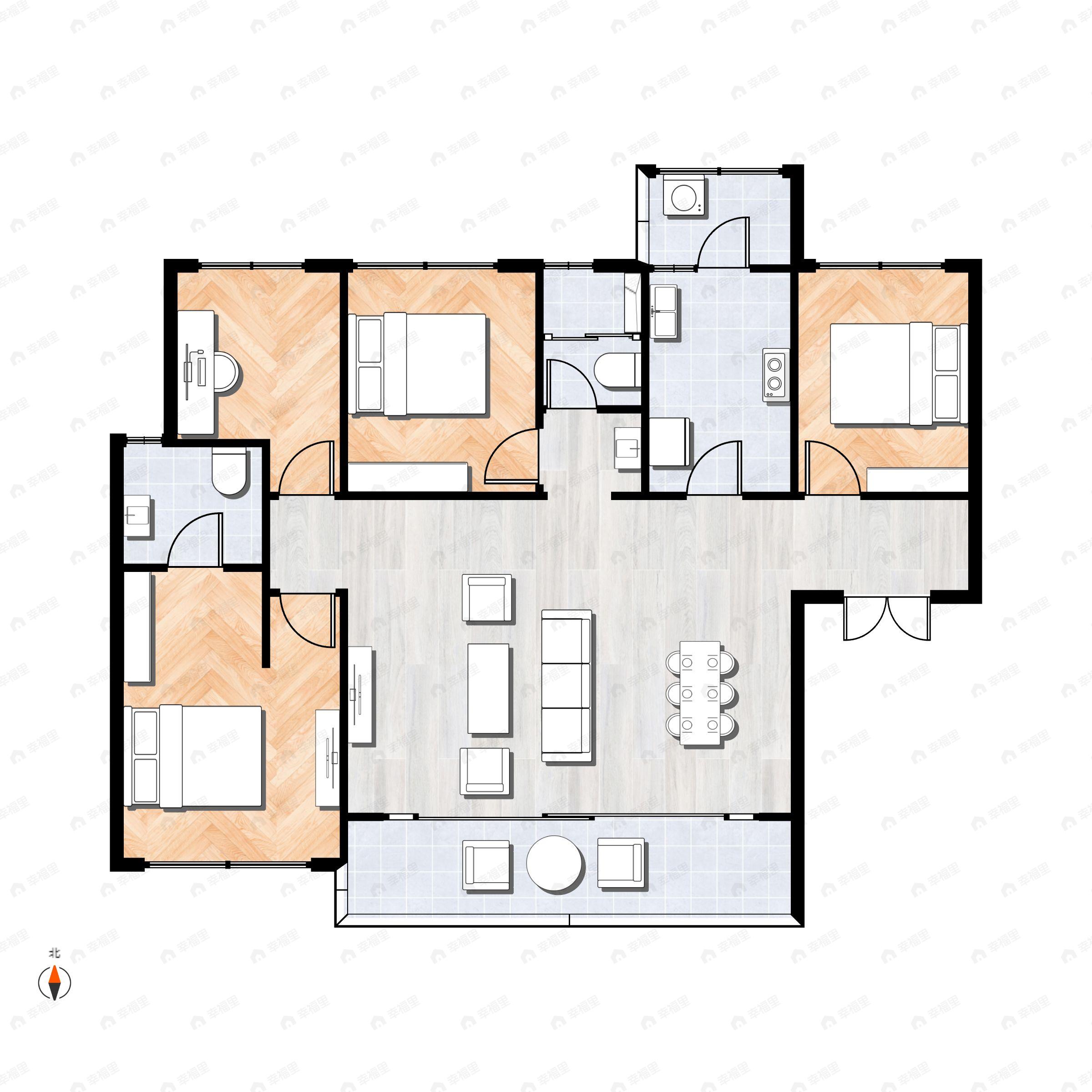 4室2厅2卫建面128平南|北户型图