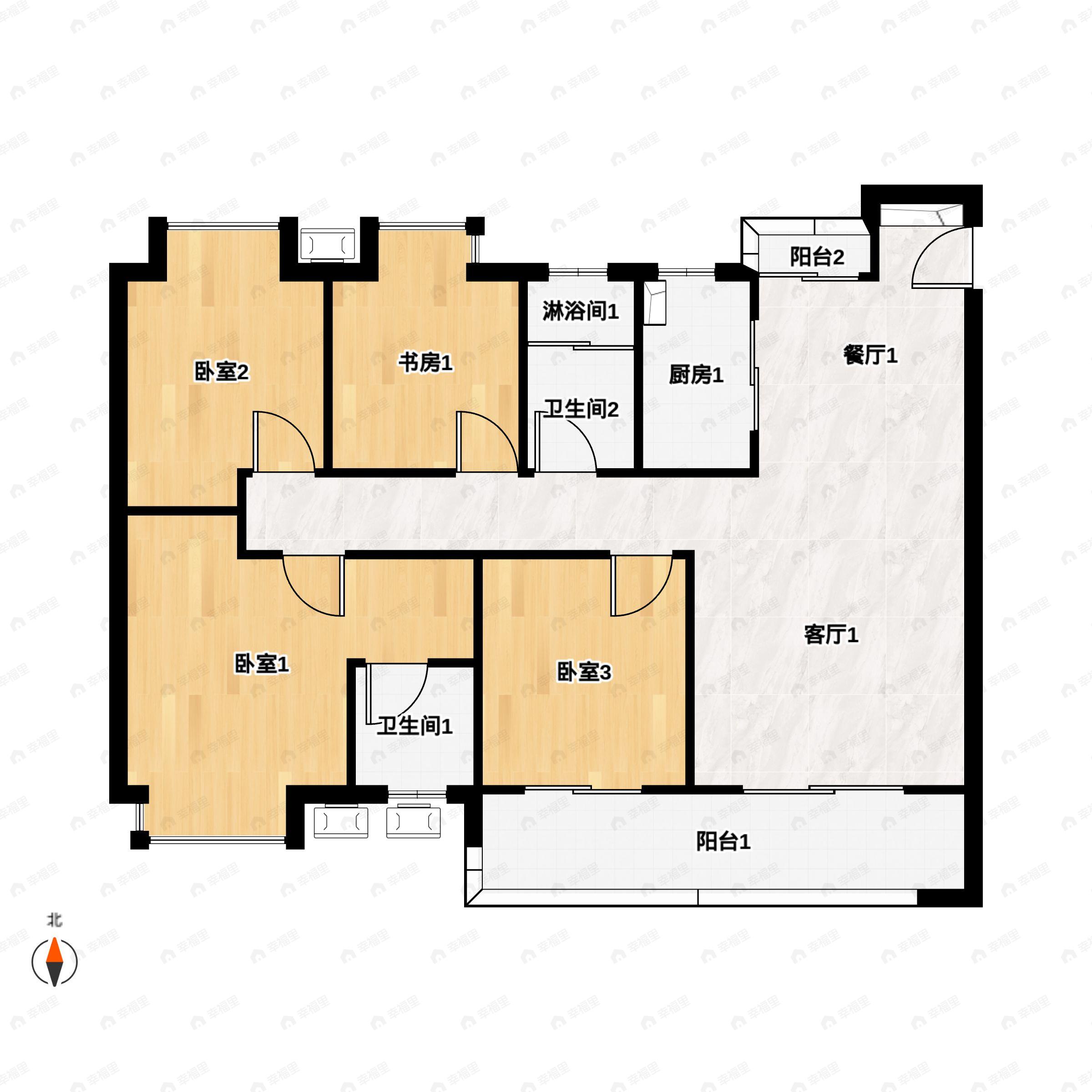 4室2厅2卫建面135平南户型图