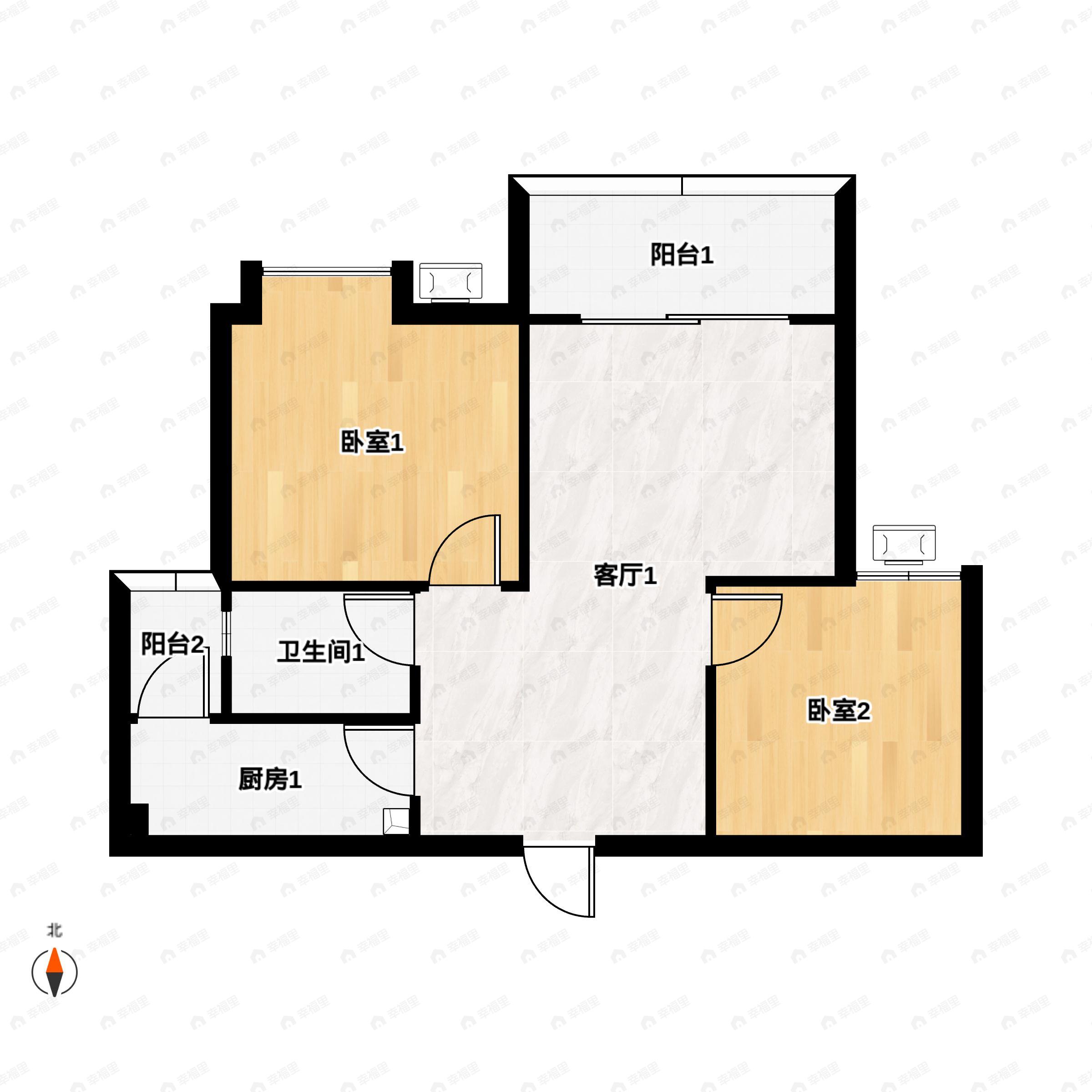 2室2厅1卫建面74平户型图