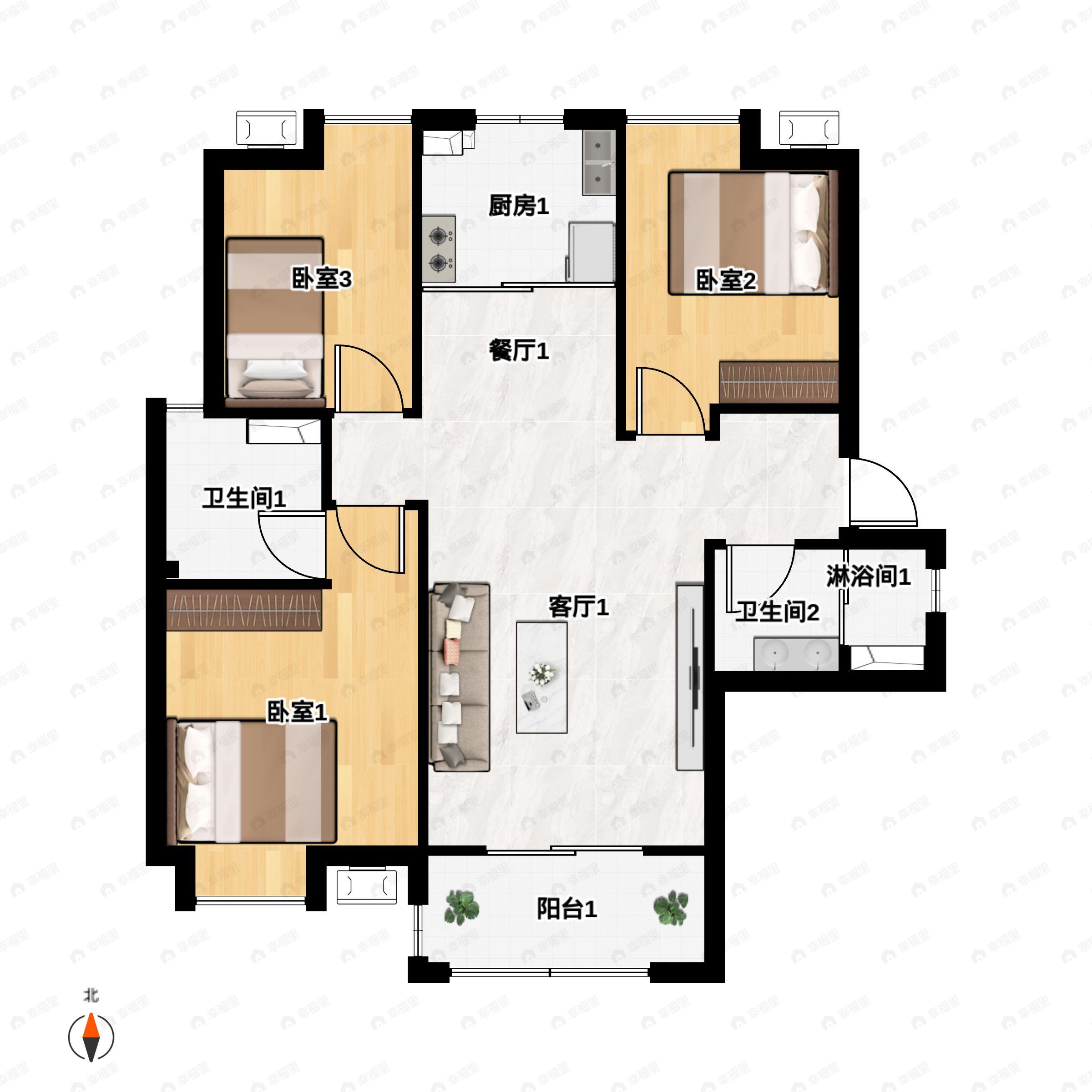 3室2厅2卫建面110平undefined户型图