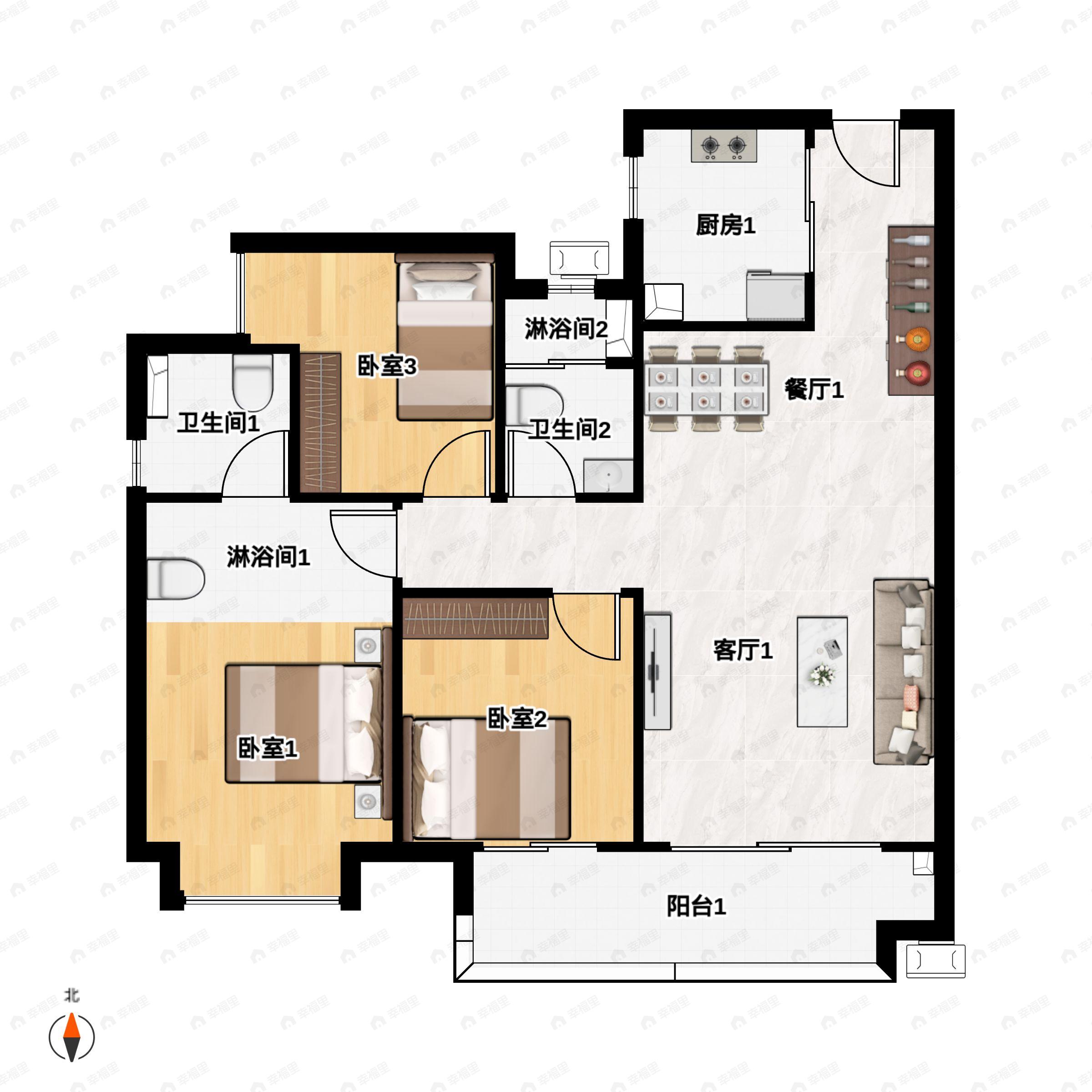 融创鼎湖府3室2厅2卫户型图