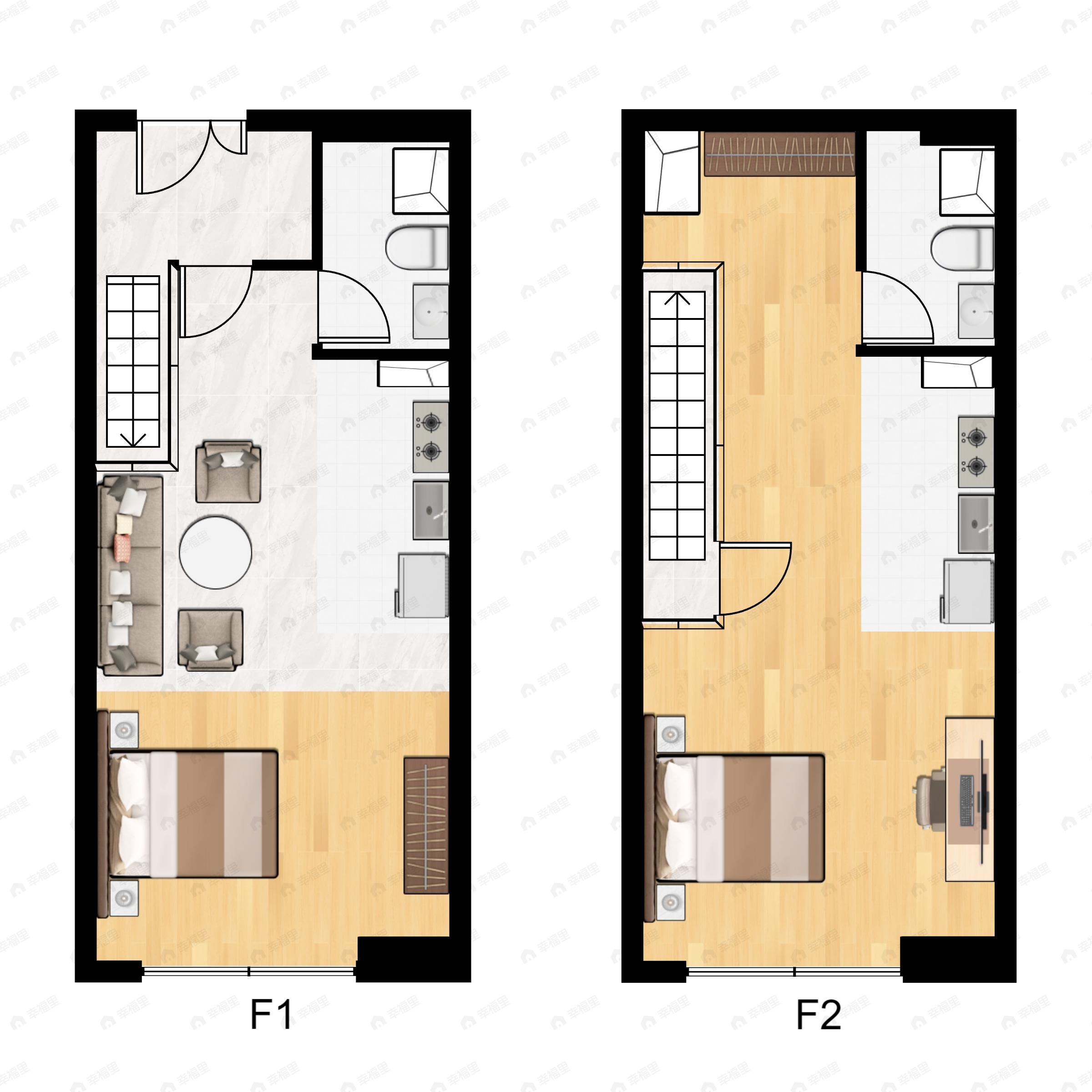 2室2厅2卫建面55平户型图