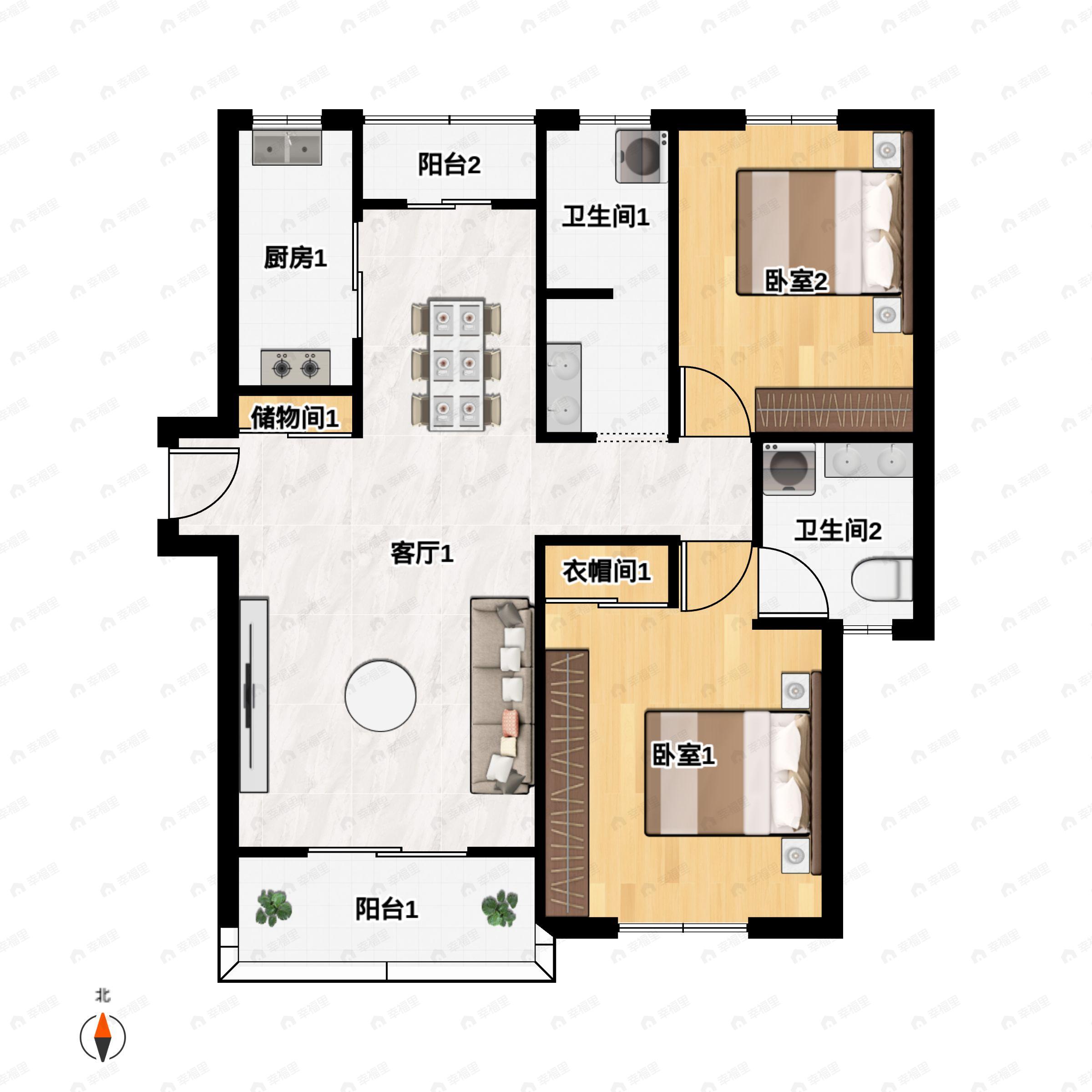 新城尚品2室2厅2卫户型图