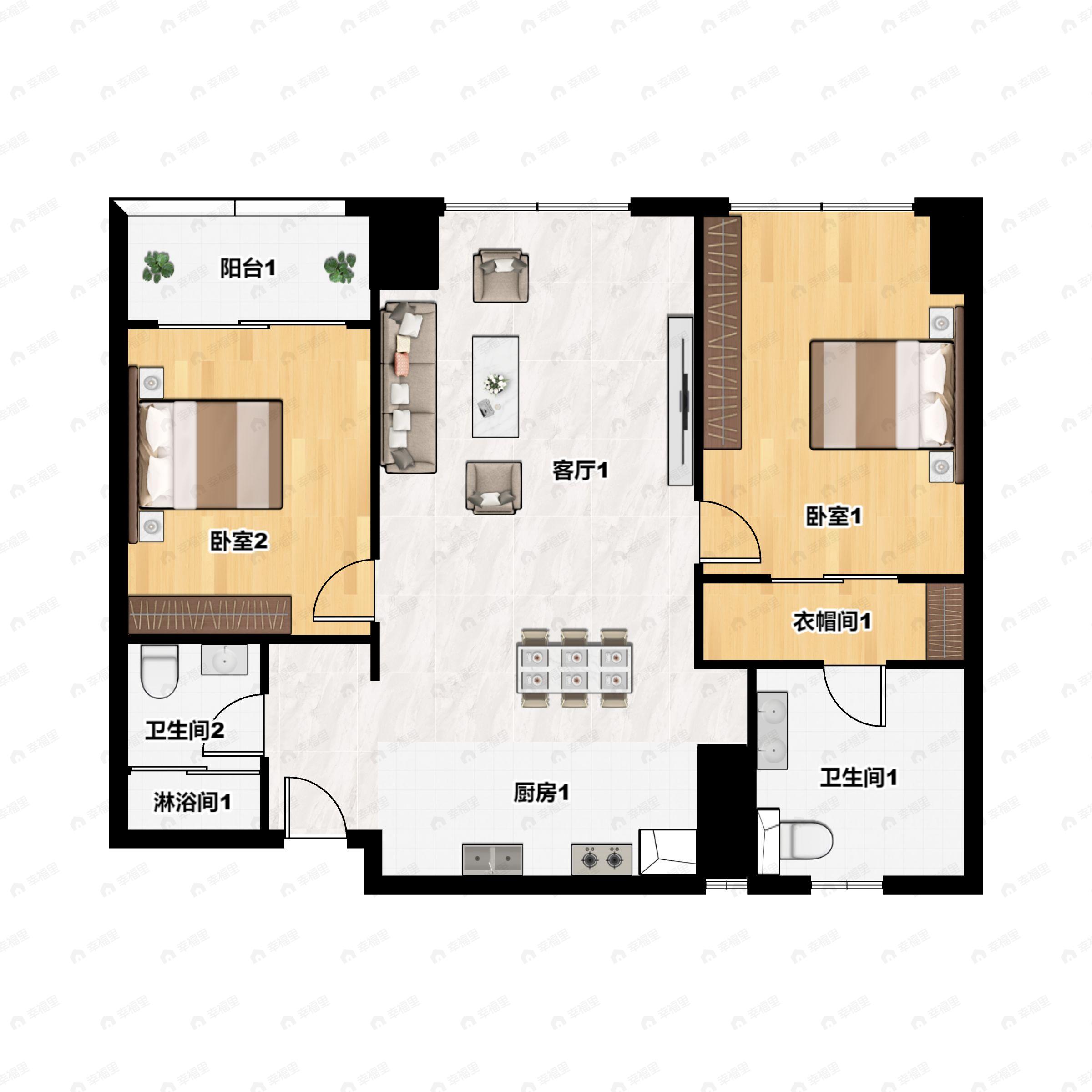 2室2厅2卫建面126平户型图