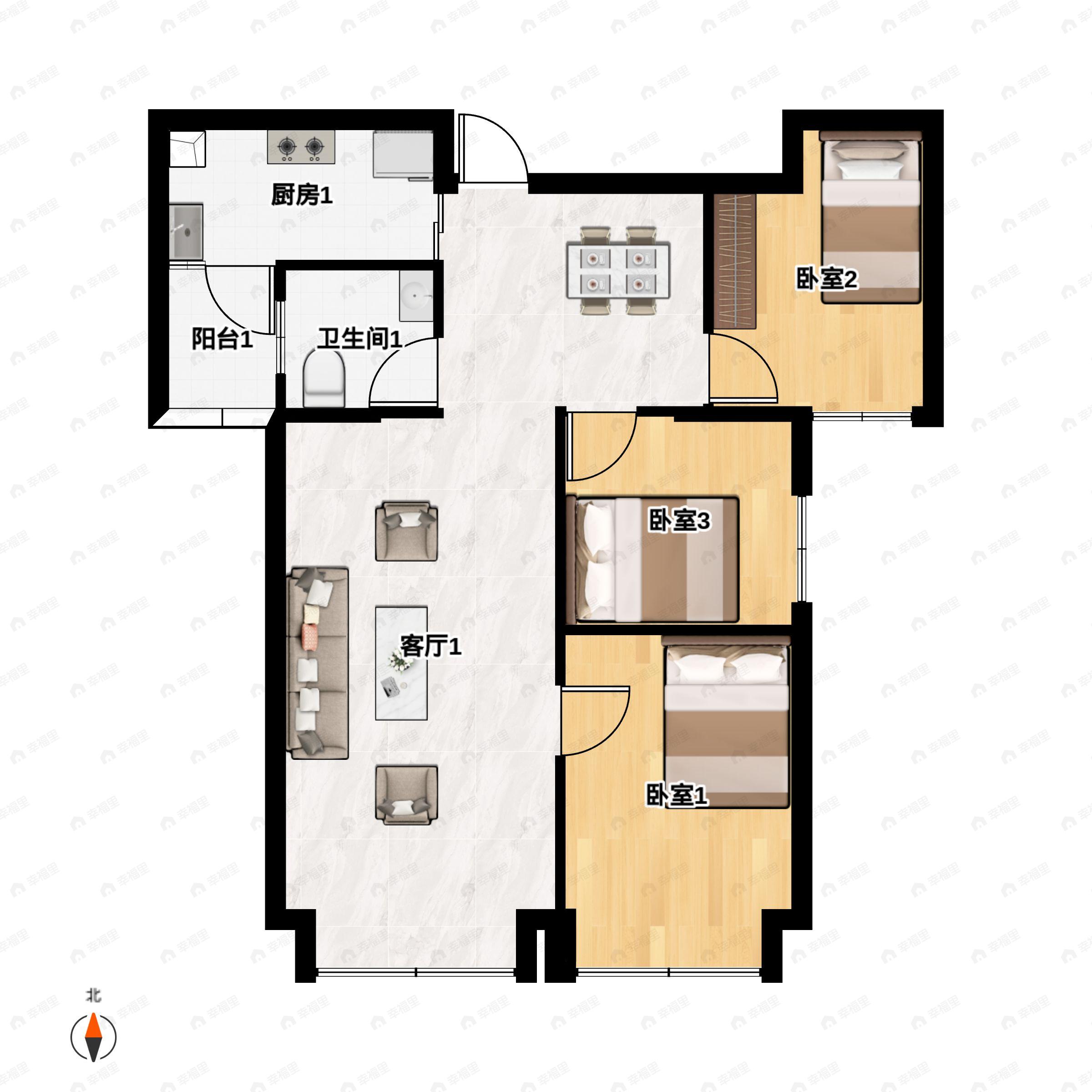 3室2厅1卫建面96平户型图