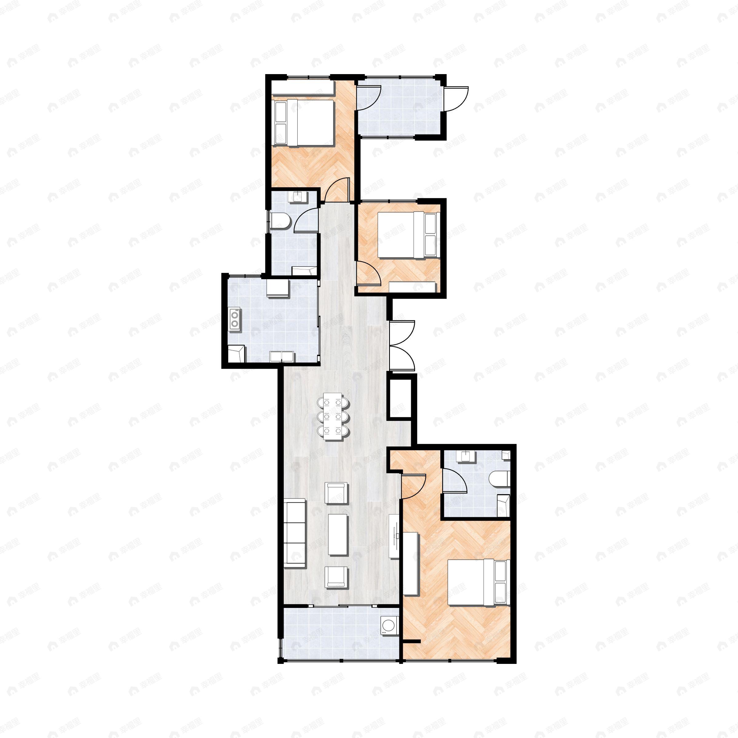 3室2厅2卫建面141平户型图