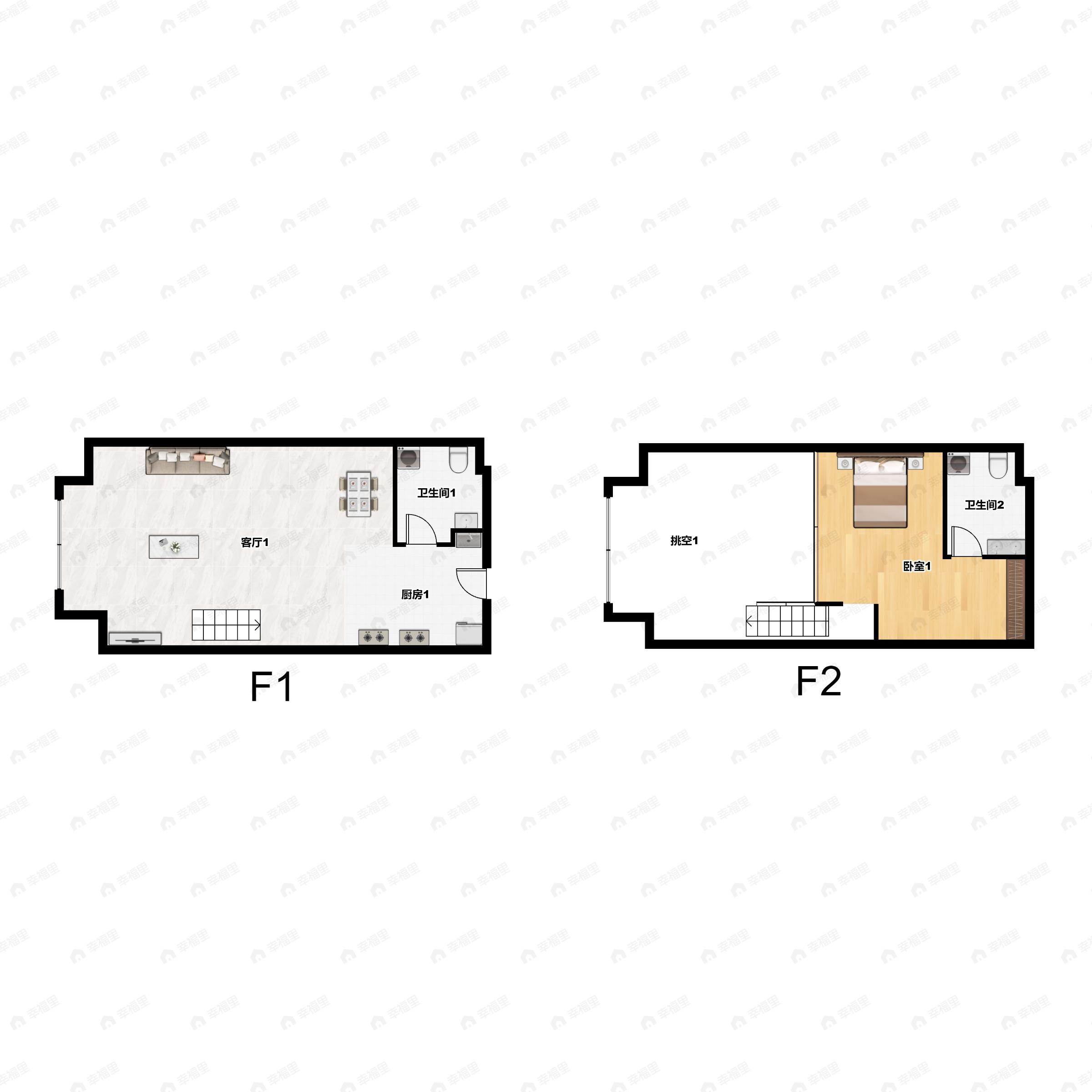 1室1厅2卫建面49m²西户型图