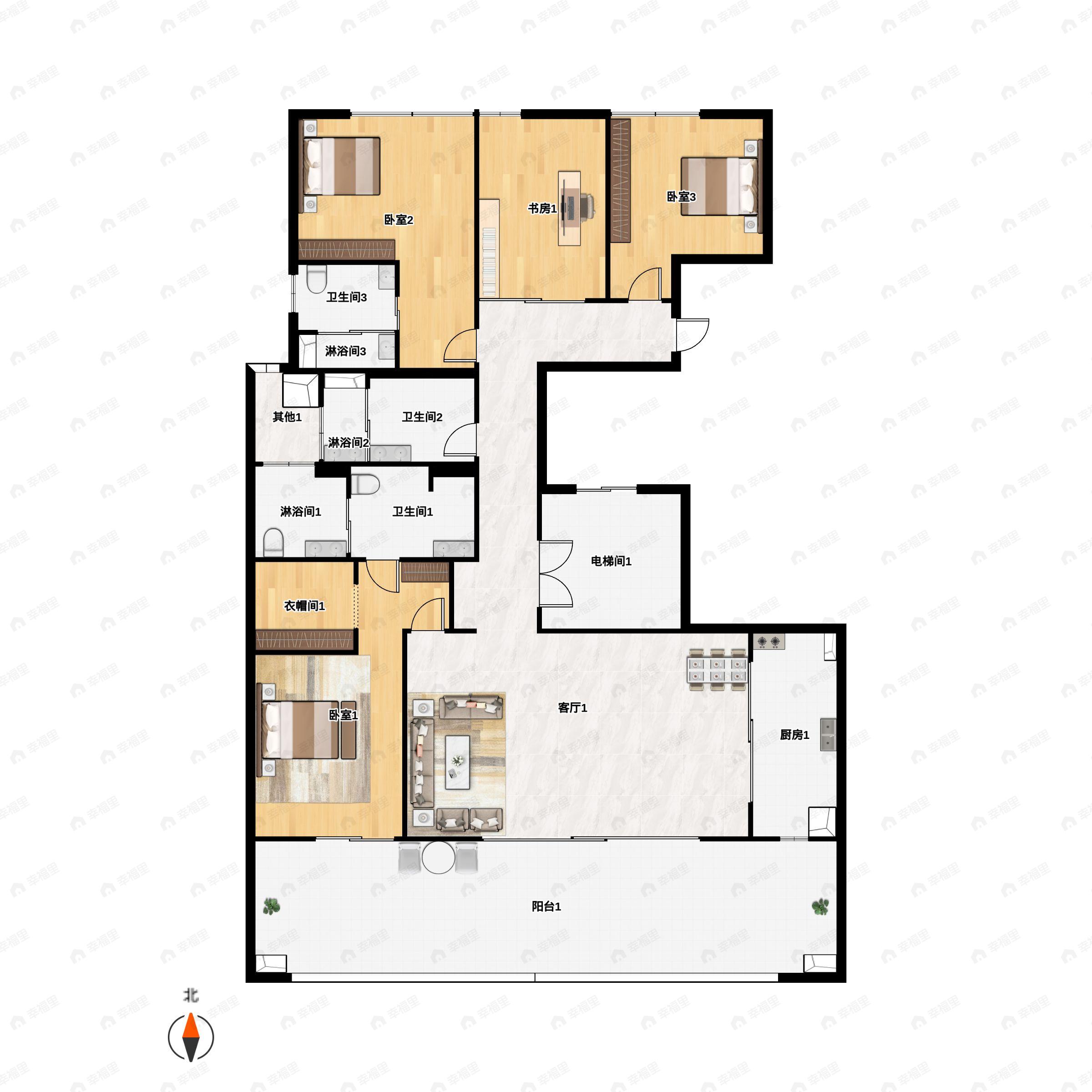 山海湾8号4室2厅3卫户型图