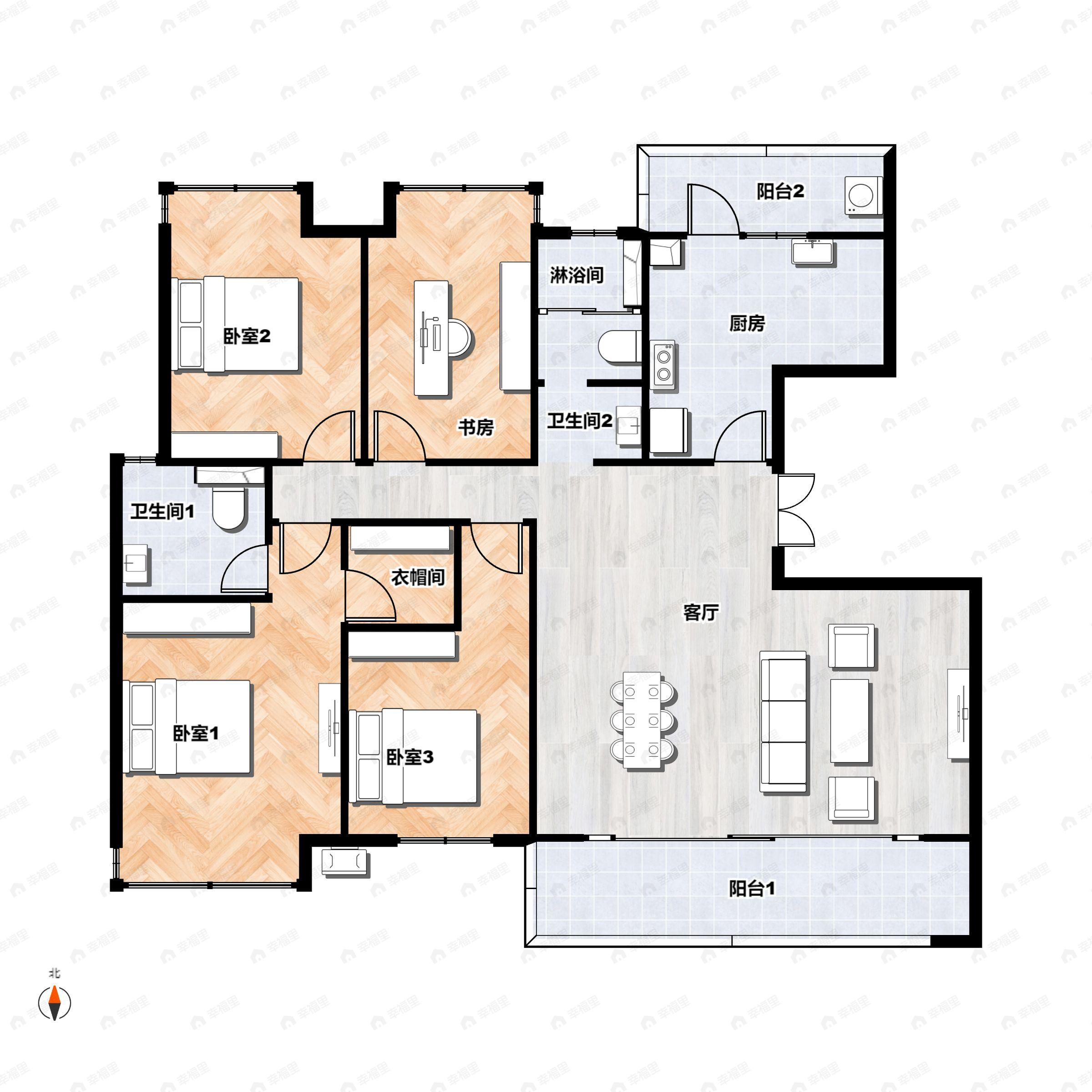 4室2厅2卫建面143平户型图