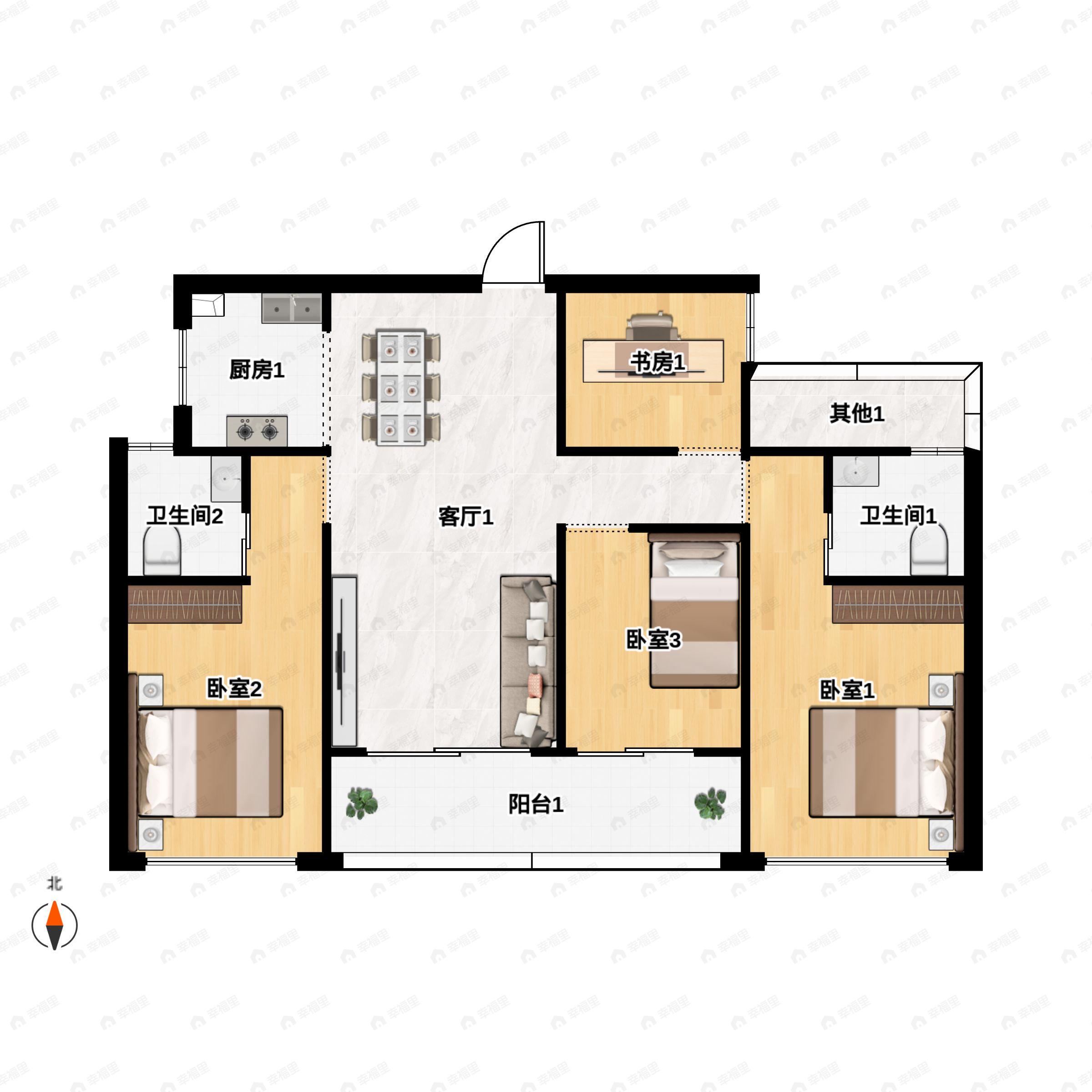 4室2厅2卫建面121平户型图